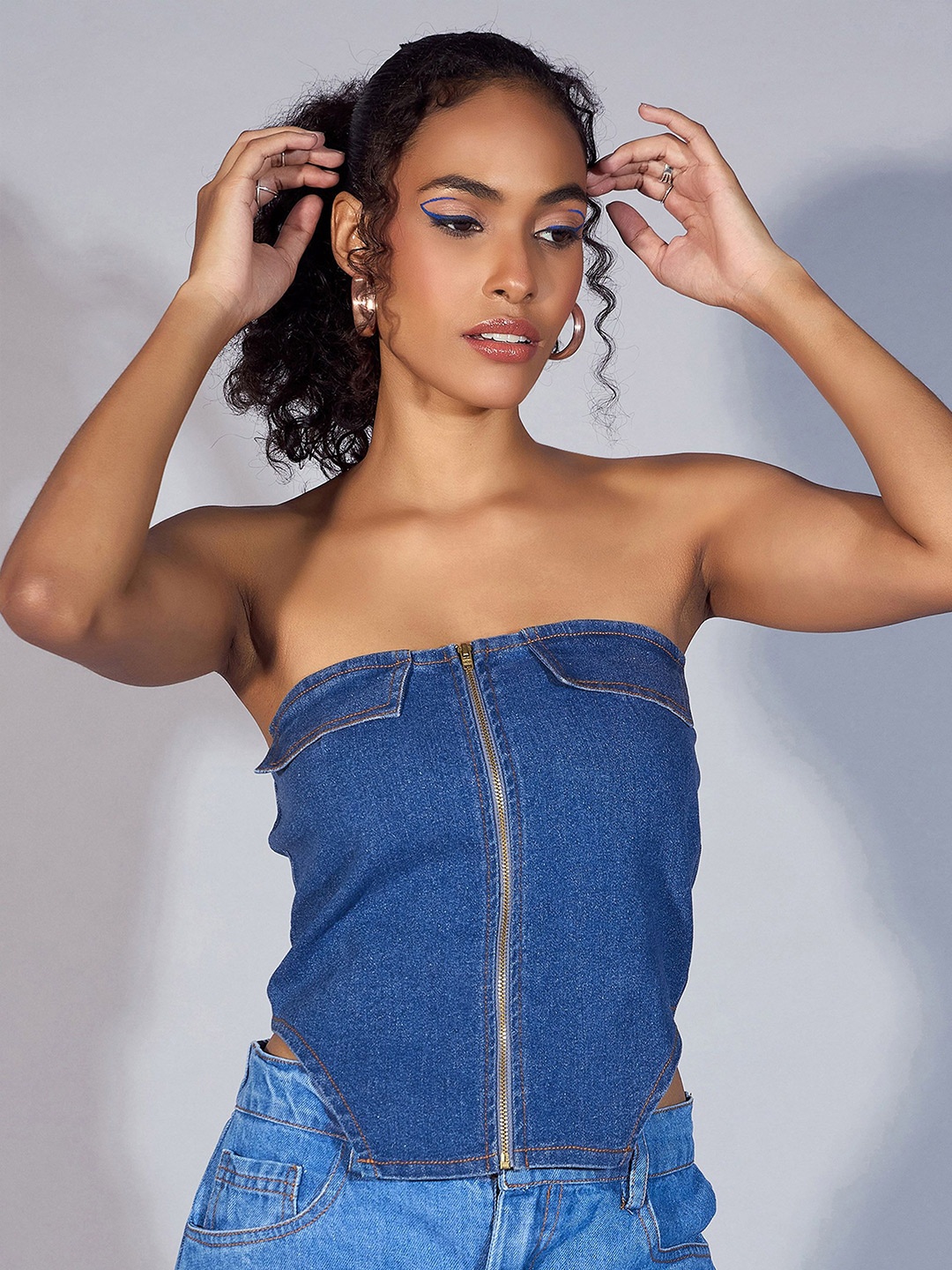 

SASSAFRAS Cotton Denim Tube Top, Blue