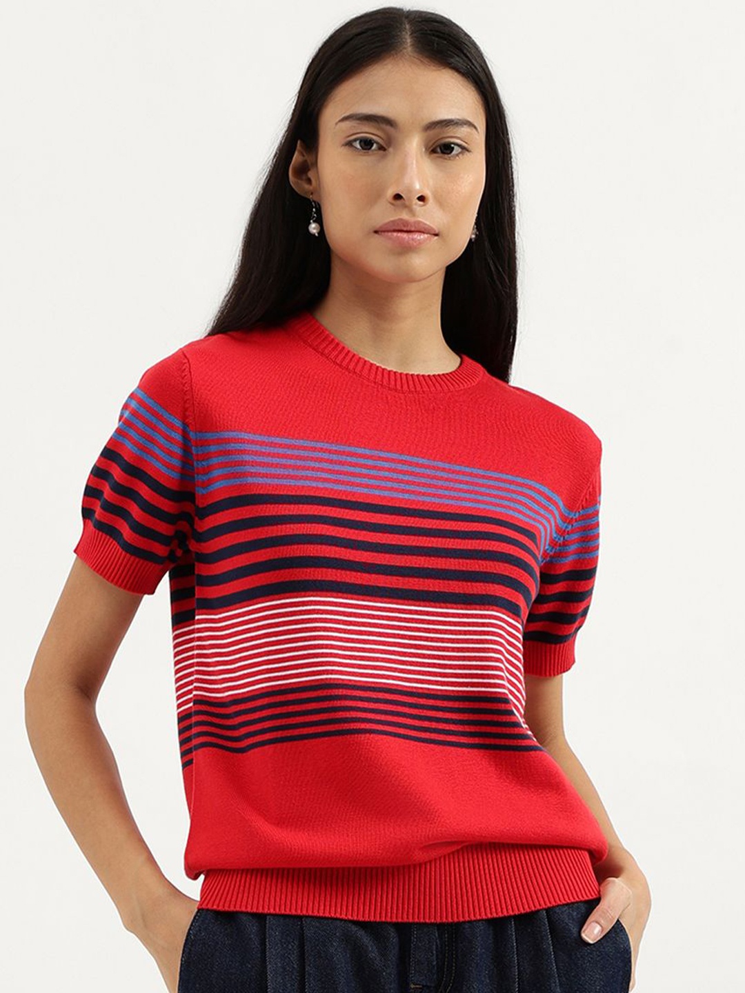 

United Colors of Benetton Striped Cotton Top, Red