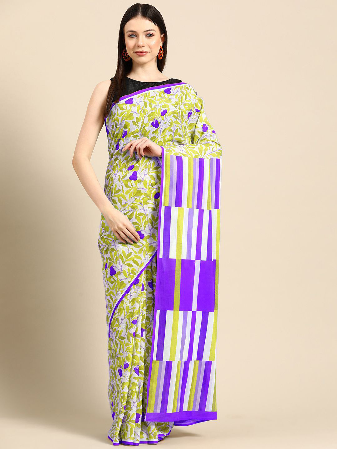 

BUTA BUTI Floral Pure Cotton Saree, Purple