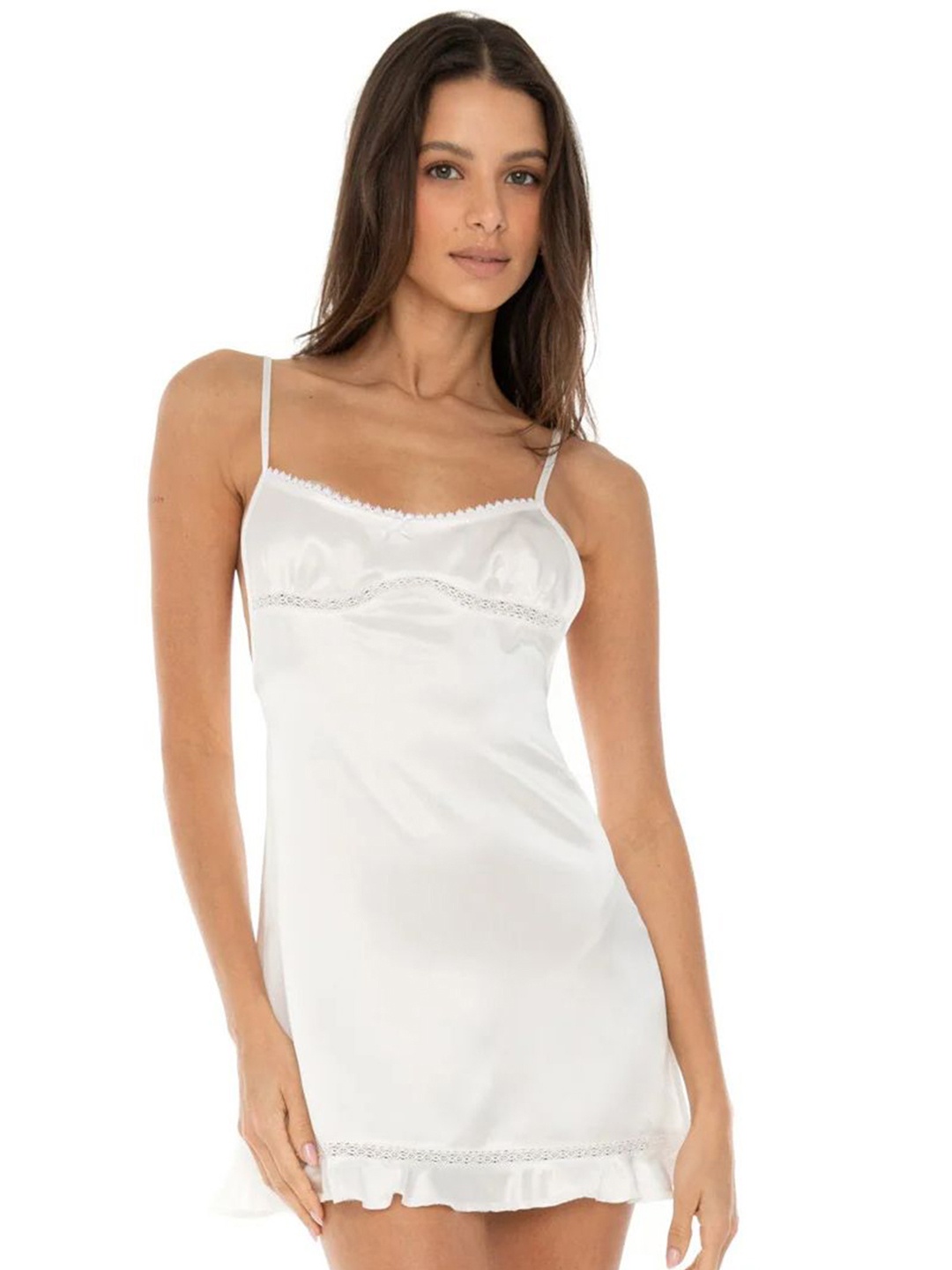 

LULU & SKY Women Lace Shoulder Straps Nightdress, White