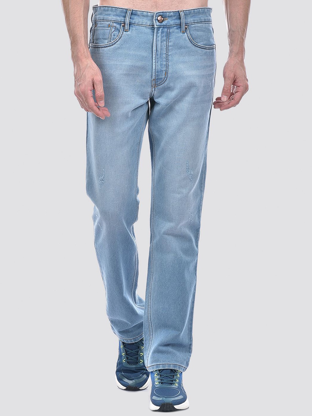 

Numero Uno Men Tapered Fit Low Distress Light Fade Stretchable Jeans, Blue