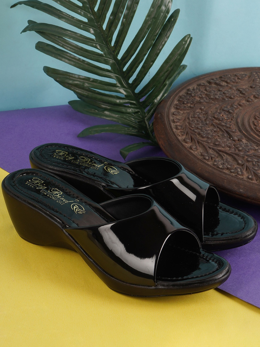 

BIG BIRD Women Open Toe Wedge Heel Sandals, Black