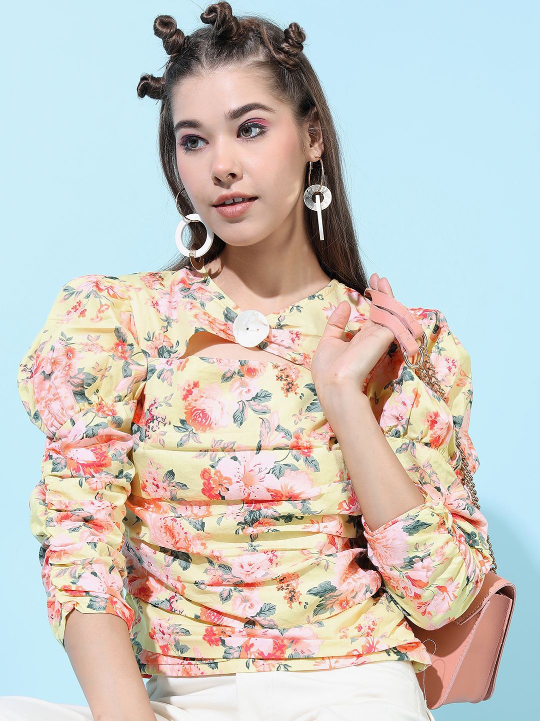 

Tokyo Talkies Floral Print Cotton Top, Yellow