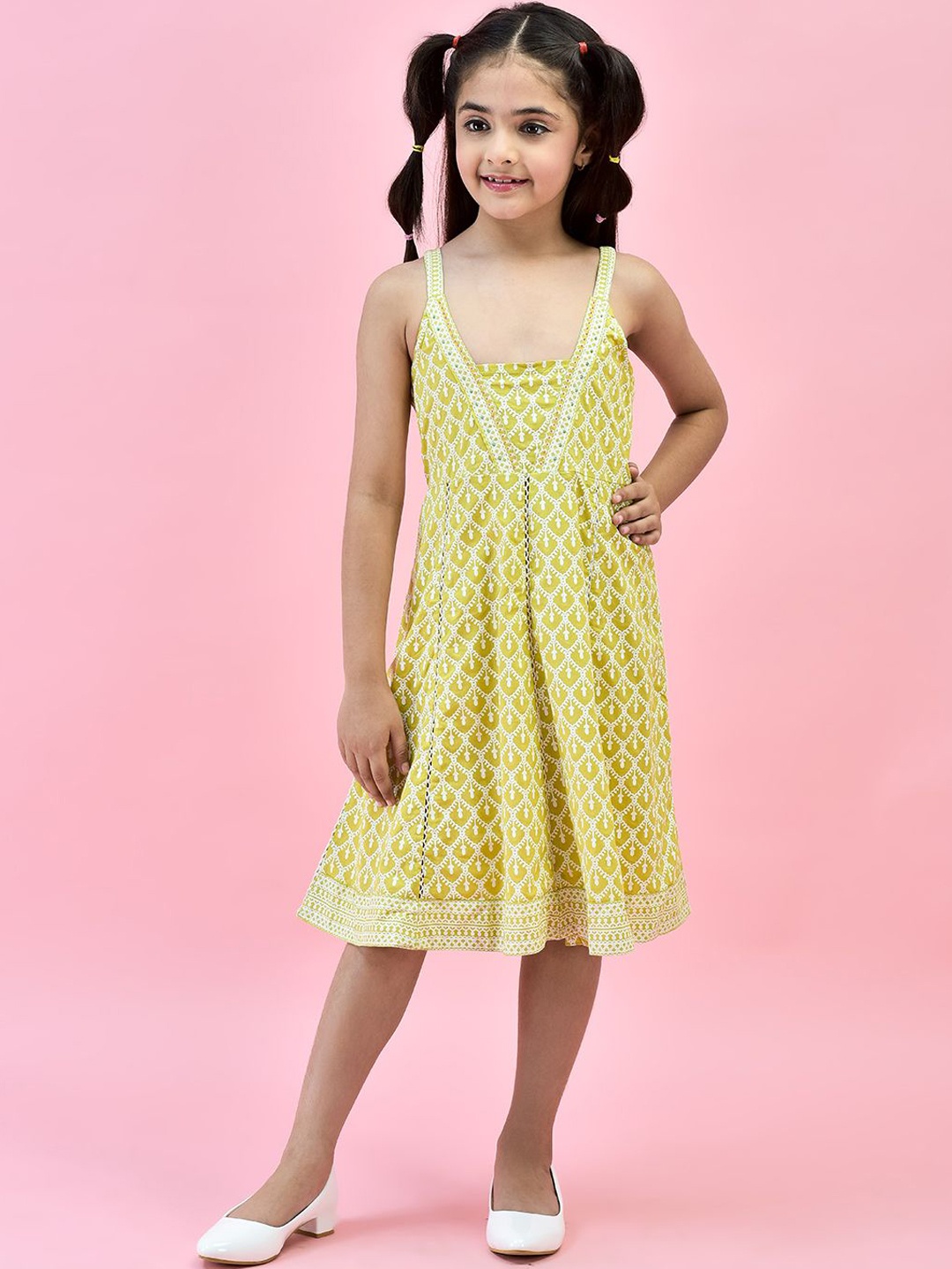 

Juniper Girls Printed Pure Cotton A-Line Dress, Yellow