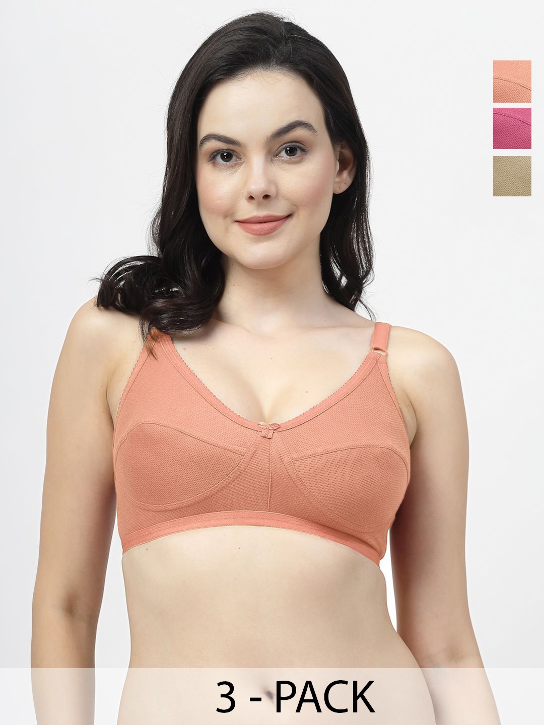 

SHYAM SONS FLAIR Pack of 3 Non Padded Full Coverage Bra, Peach