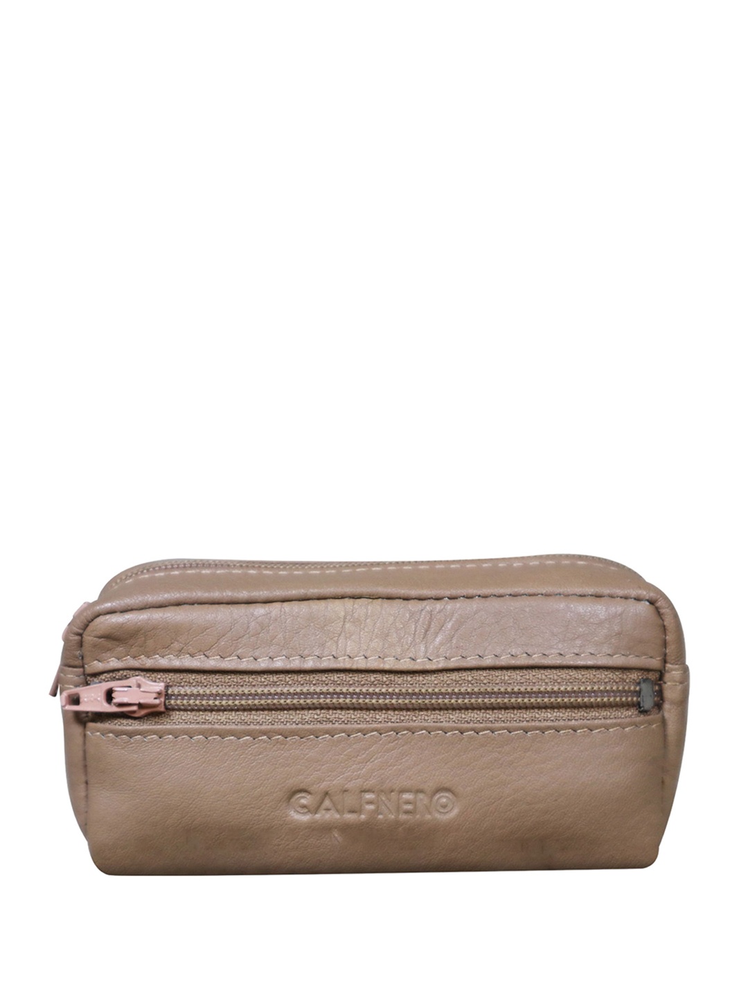 

CALFNERO Unisex Genuine Leather Zip Around Wallet, Beige
