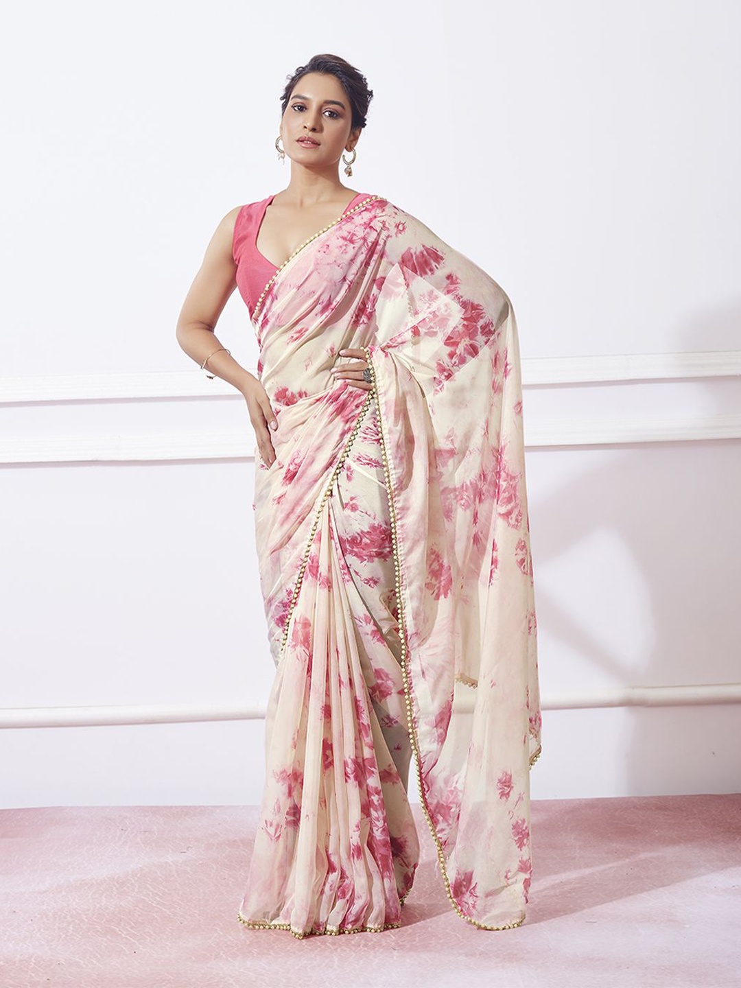 

Mitera Tie and Dye Organza Saree, Peach