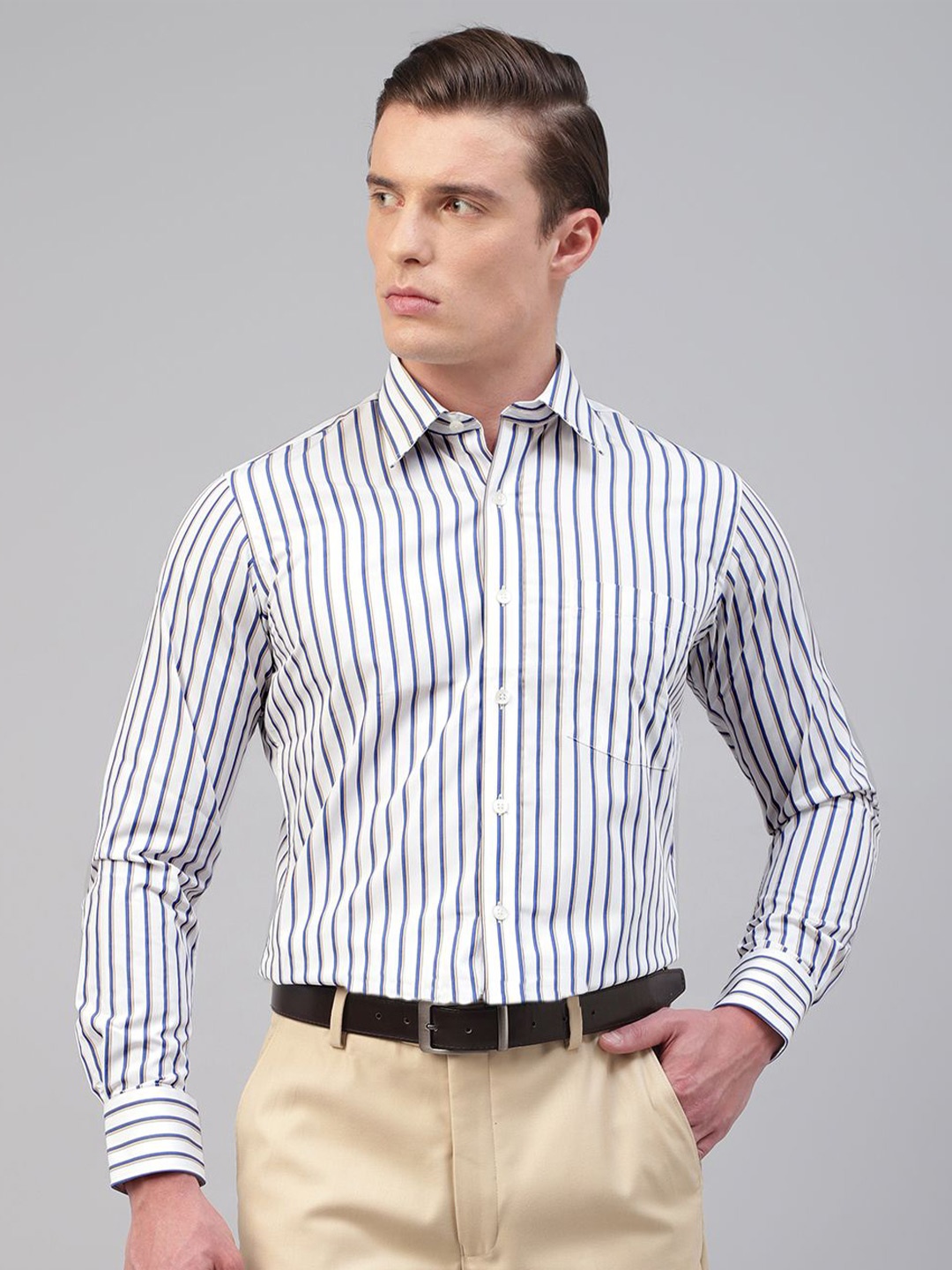 

Givo Men Opaque Striped Formal Shirt, Blue