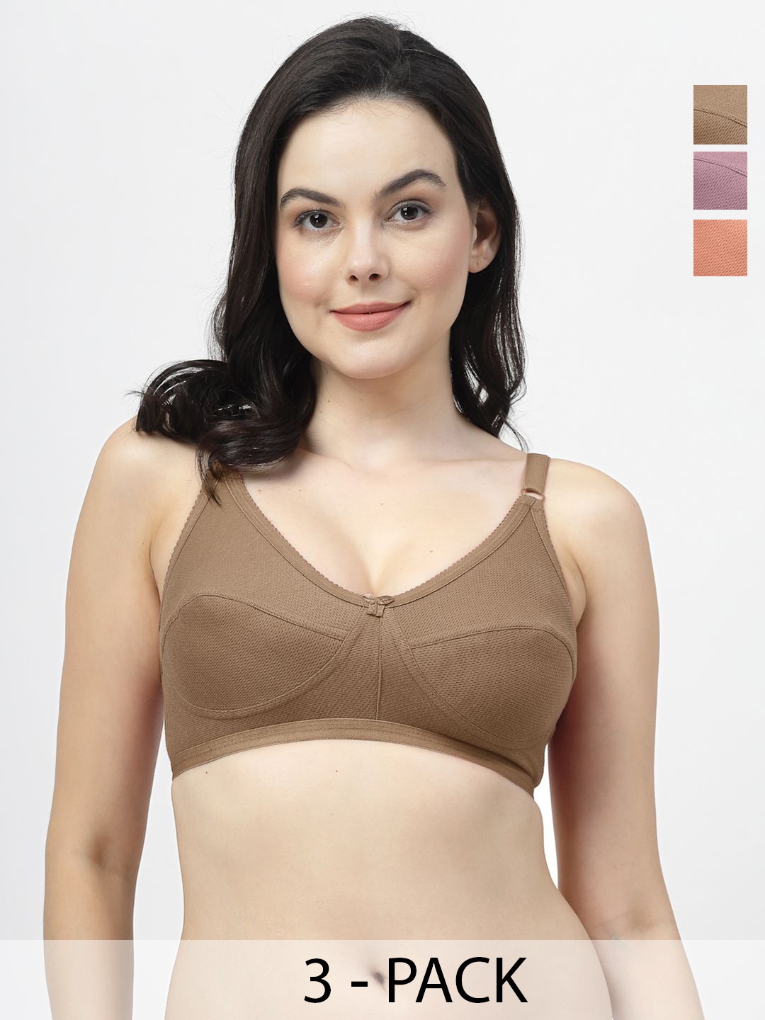 

SHYAM SONS FLAIR Pack Of 3 Solid Non Padded Full Coverage Bra, Peach