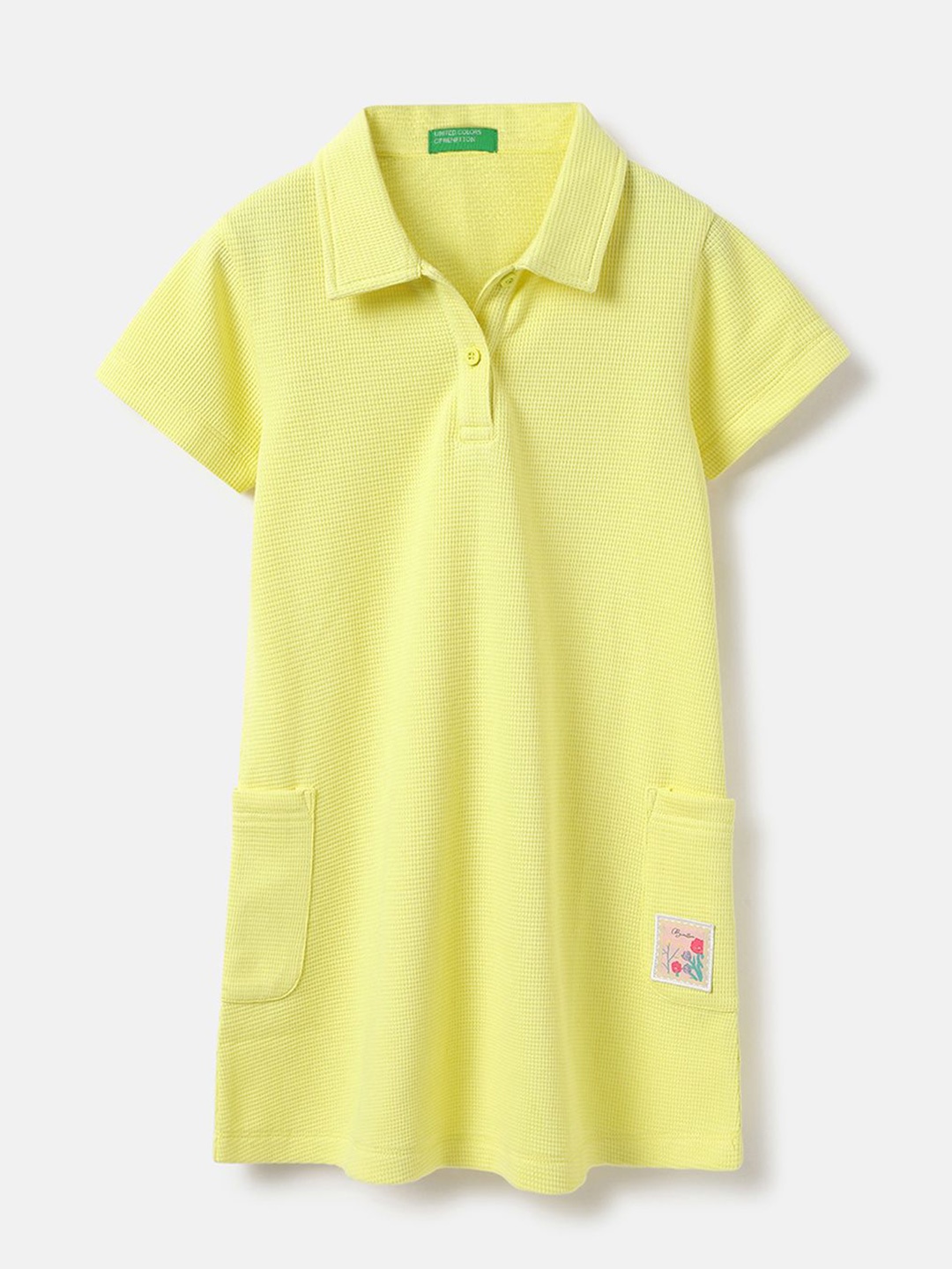 

United Colors of Benetton Girls Textured T-shirt Dress, Yellow