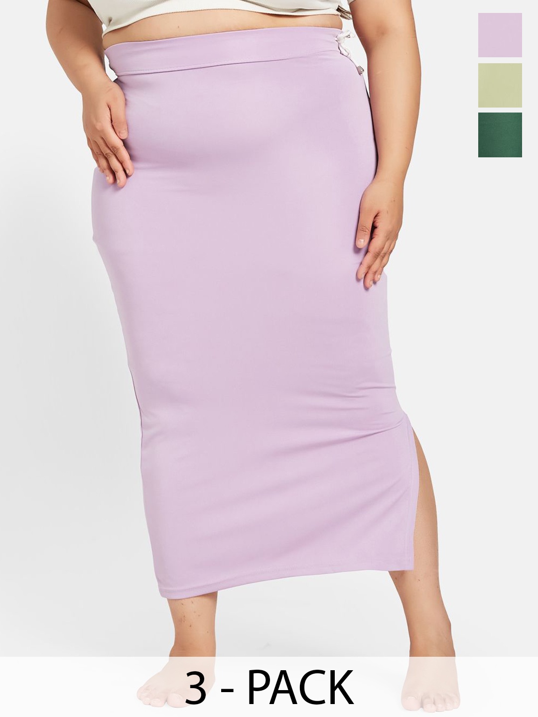 

Curves By ZeroKaata Plus Size Pack Of 3 Assorted Saree Shapewear, Pink