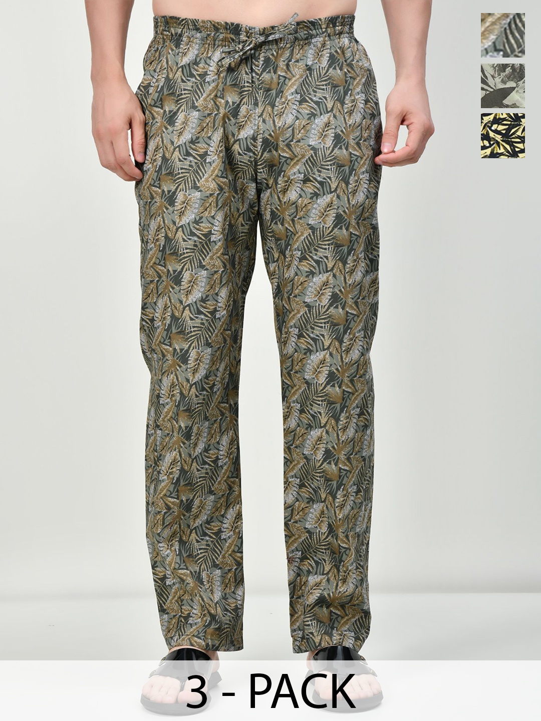 

BAESD Pack Of 3 Men Printed Pure Cotton Lounge Pants, Brown
