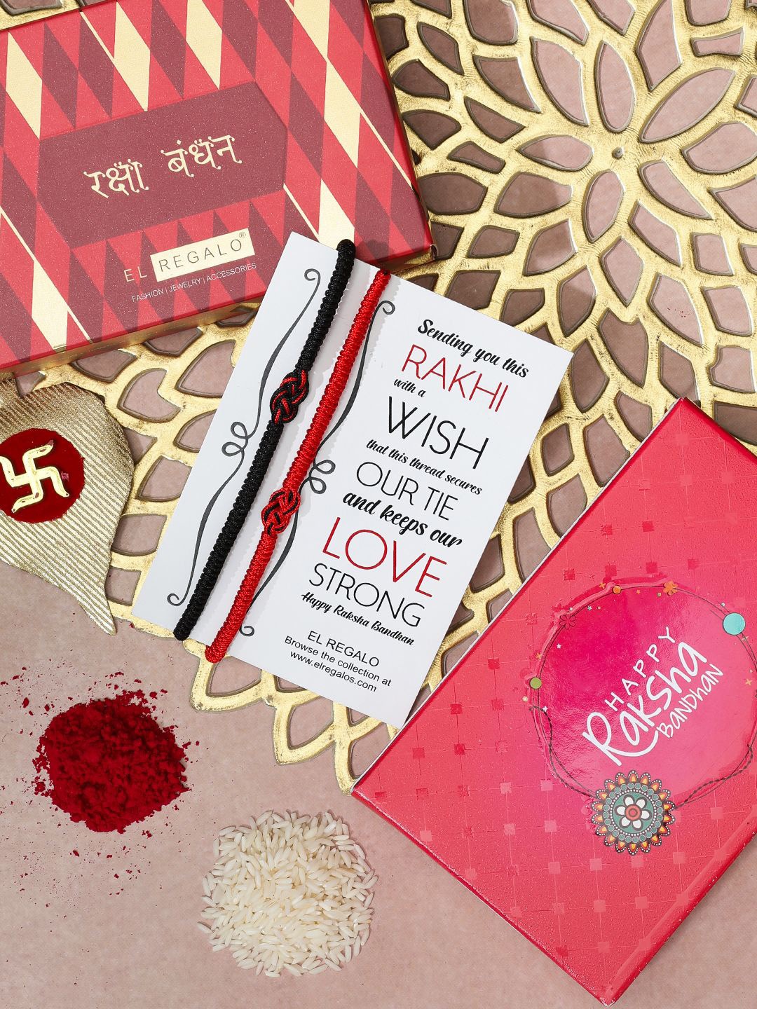 

EL REGALO Set of 2 Thread Rakhis, Red