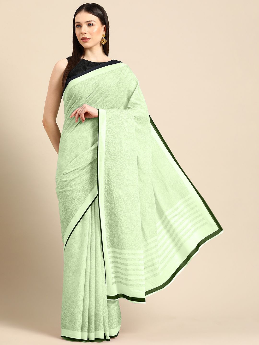 

BUTA BUTI Ethnic Motifs Pure Cotton Saree, Green