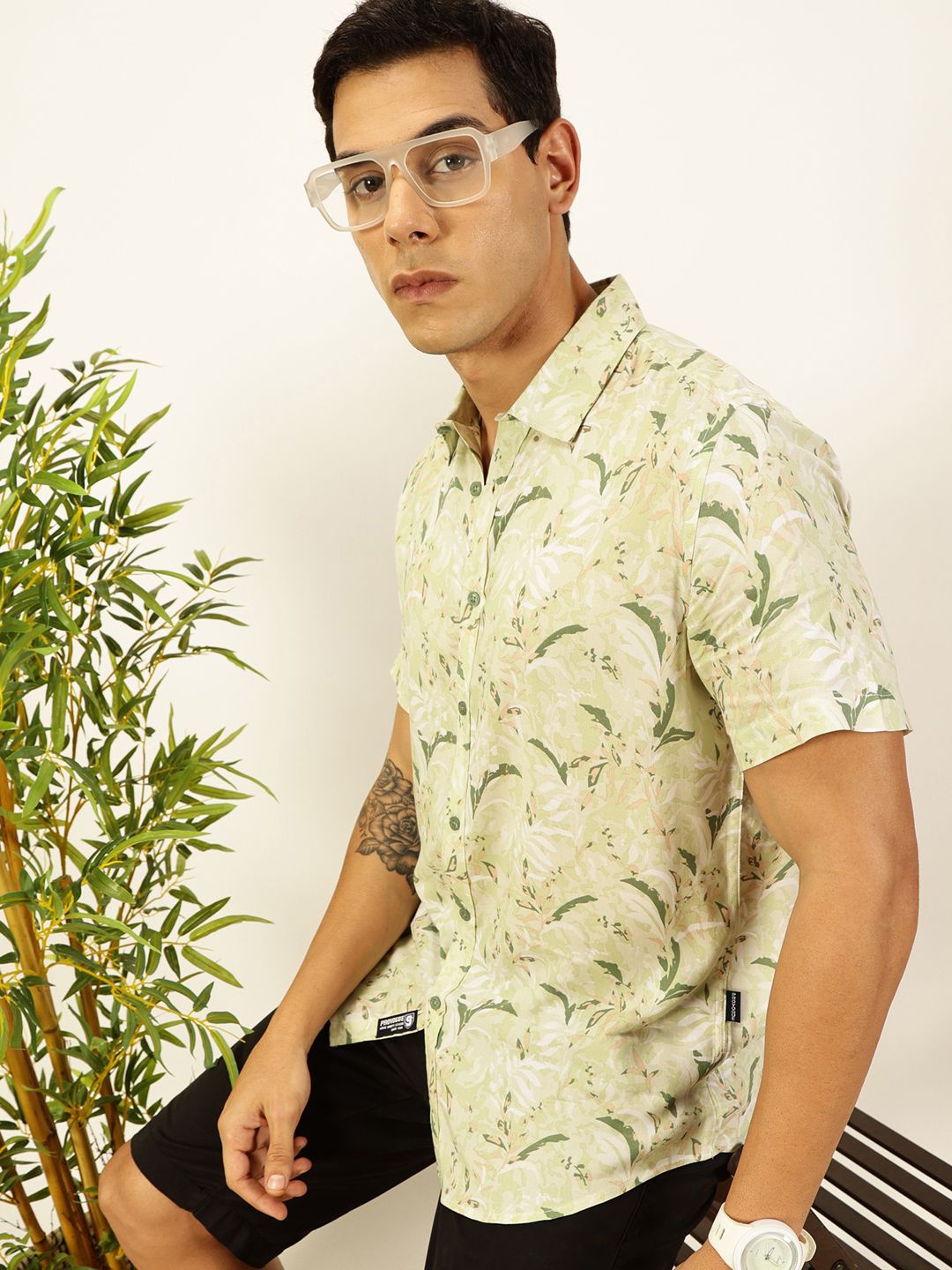 

Provogue Men Premium Slim Fit Floral Opaque Printed Casual Shirt, Sea green