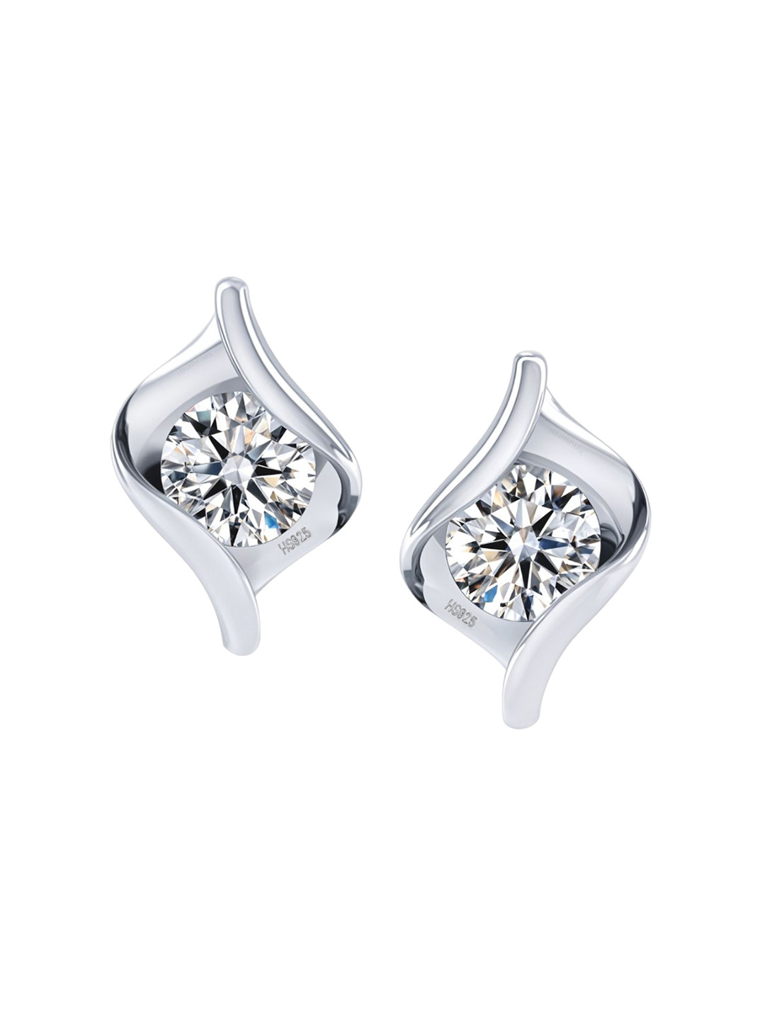 

HighSpark 925 Sterling Silver Zirconia Studded Scintillating Solitaire Studs Earrings