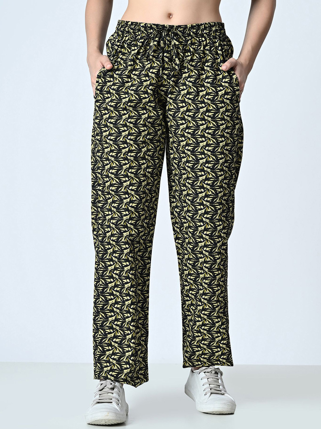 

BAESD Women Printed Pure Cotton Trousers, Green