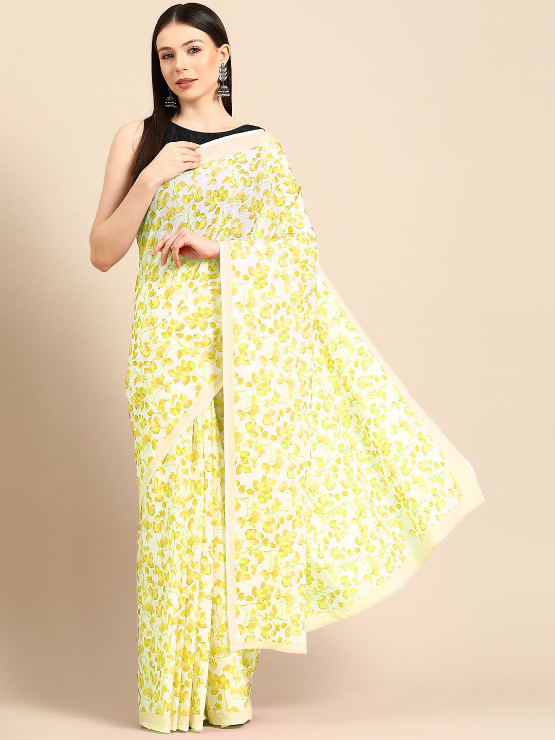 

BUTA BUTI Floral Pure Cotton Saree, Yellow