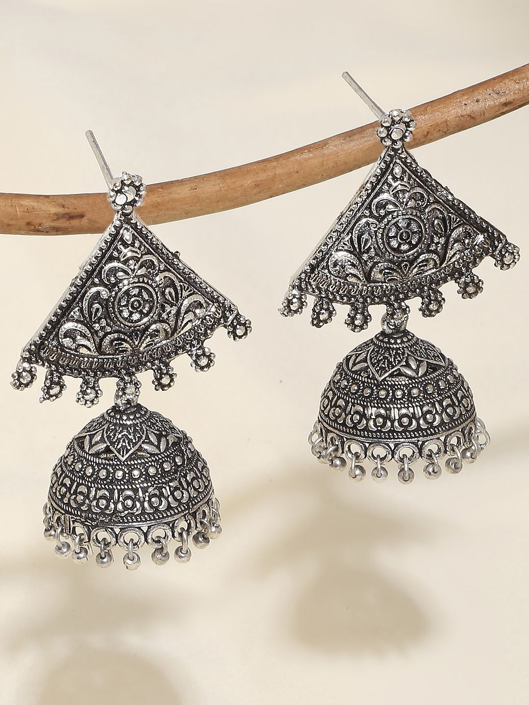 

Sangria Oxidized Dome Shaped Jhumkas, Silver