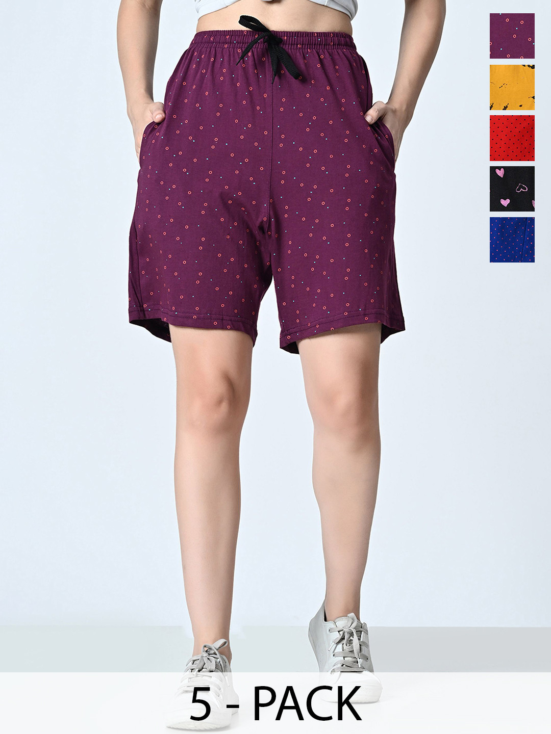 

BAESD Women Pack of 5 Cotton Printed High-Rise Shorts, Red