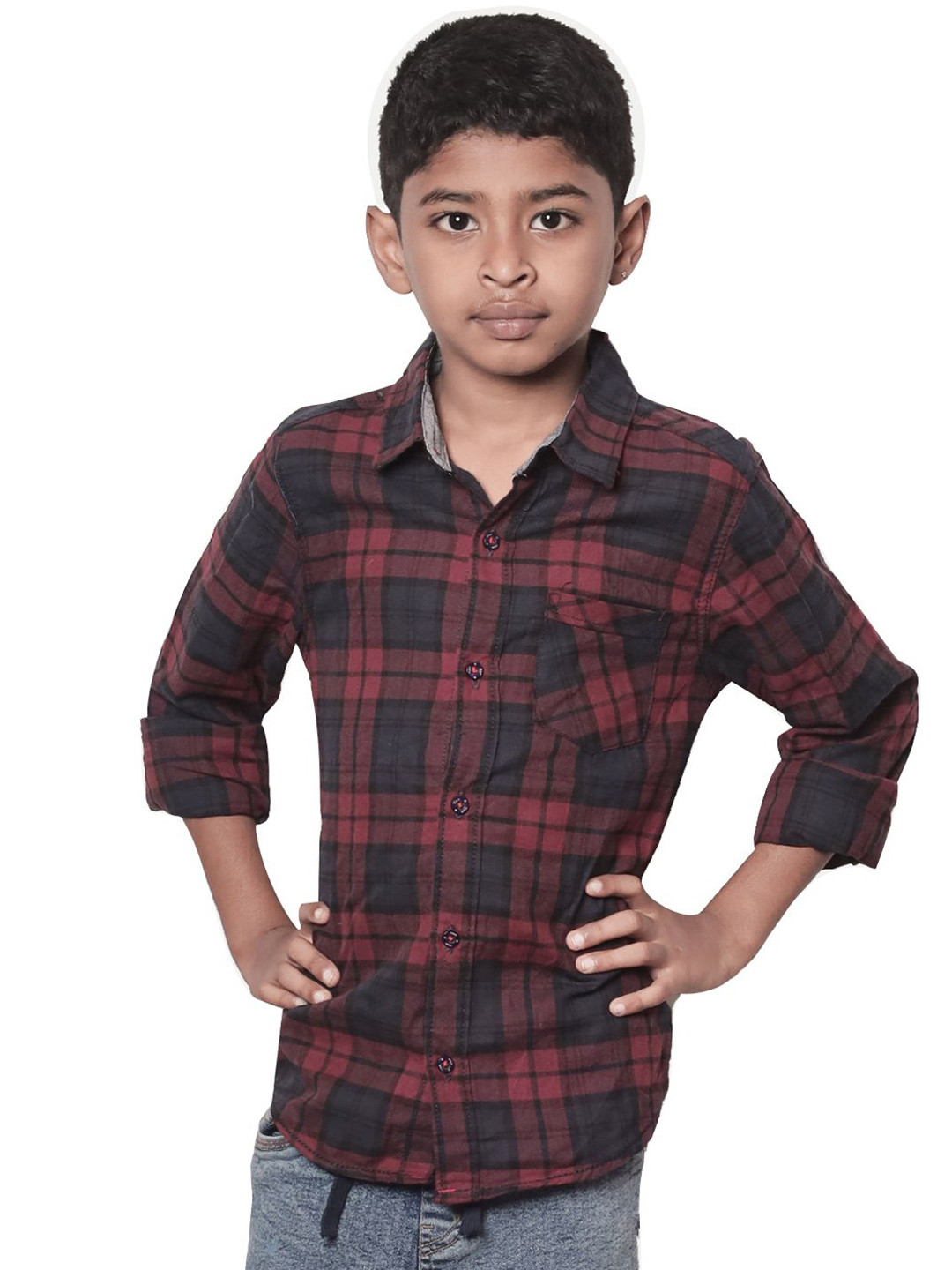 

BAESD Boys Tartan Checks Opaque Checked Casual Shirt, Black