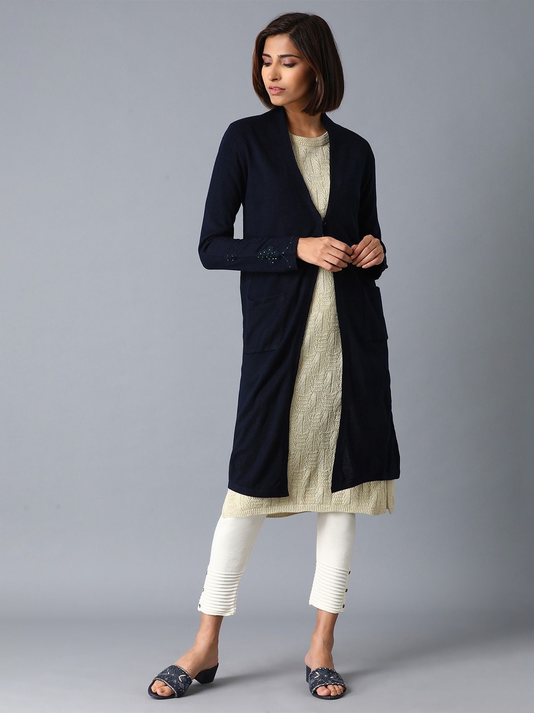 

W Women Longline Cardigan, Blue