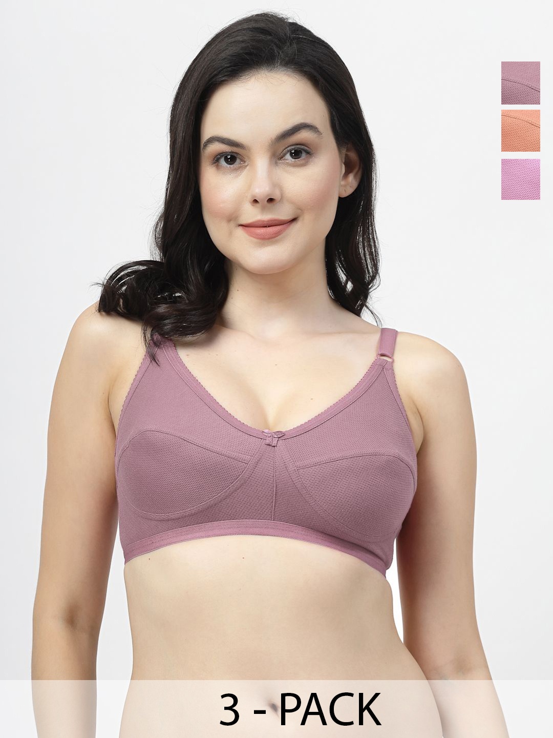 

SHYAM SONS FLAIR Pack of 3 Wireless Non Padded Full Coverage Bra, Purple