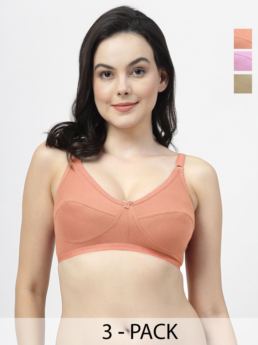 

SHYAM SONS FLAIR Pack of 3 Non Padded Full Coverage Bra, Beige