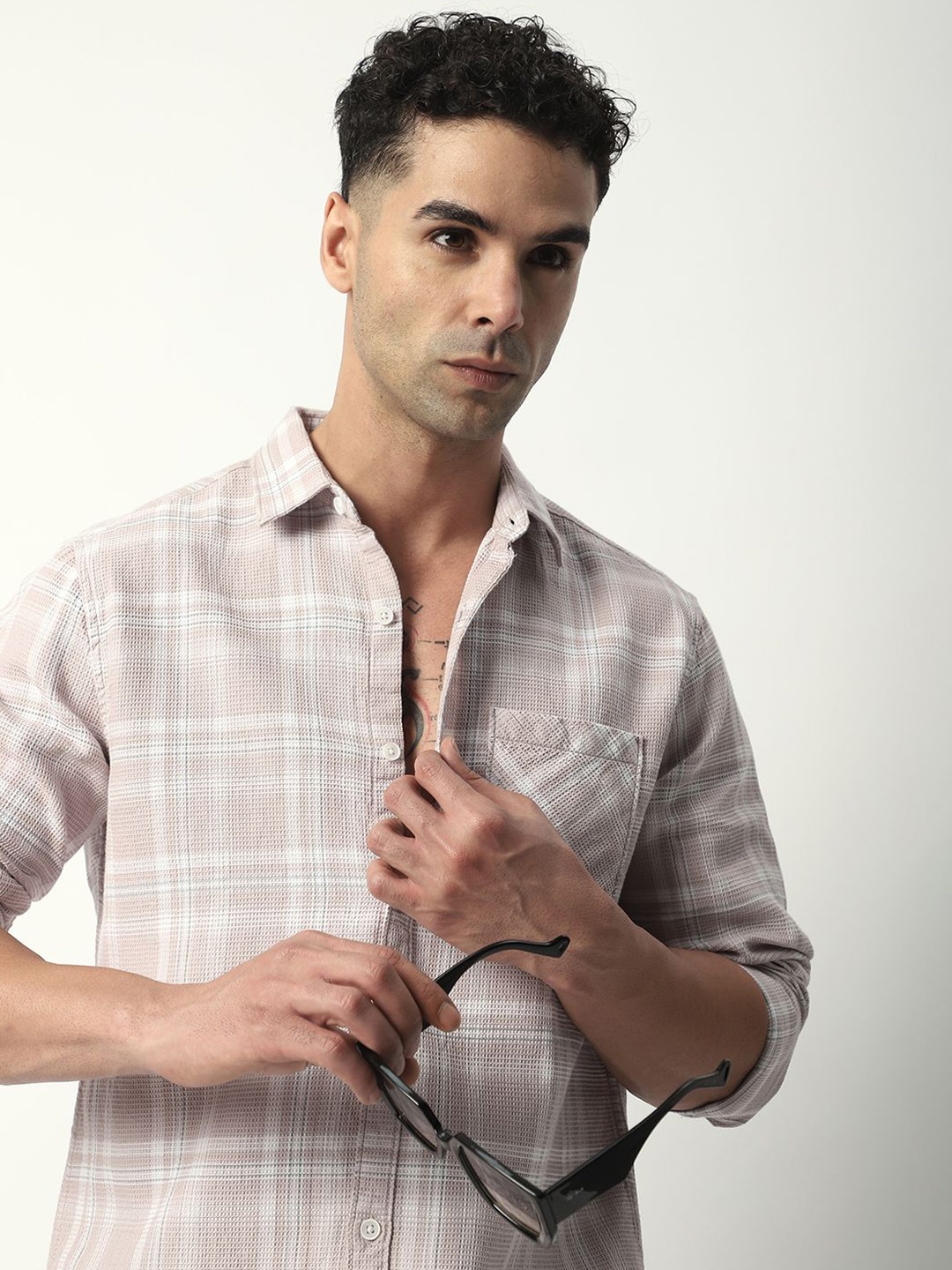 

R&B Men Original Tartan Checks Opaque Checked Casual Shirt, Pink