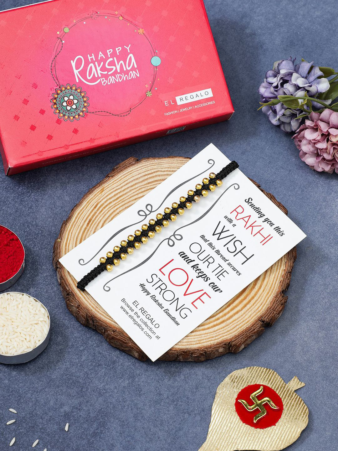 

EL REGALO Beaded Thread Rakhi, Black