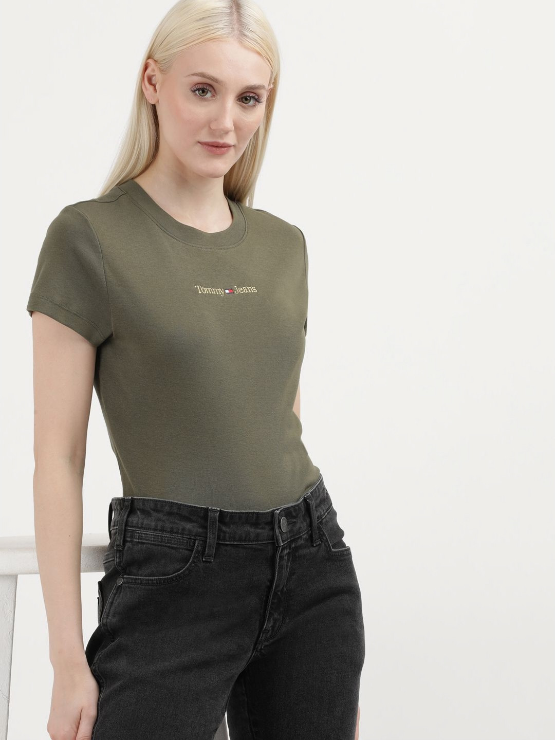 

Tommy Hilfiger Women Printed Round Neck Cotton T-shirt, Green
