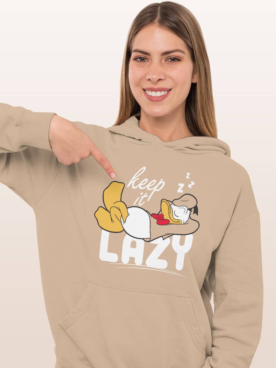 

macmerise Women Printed Hooded Sweatshirt, Beige