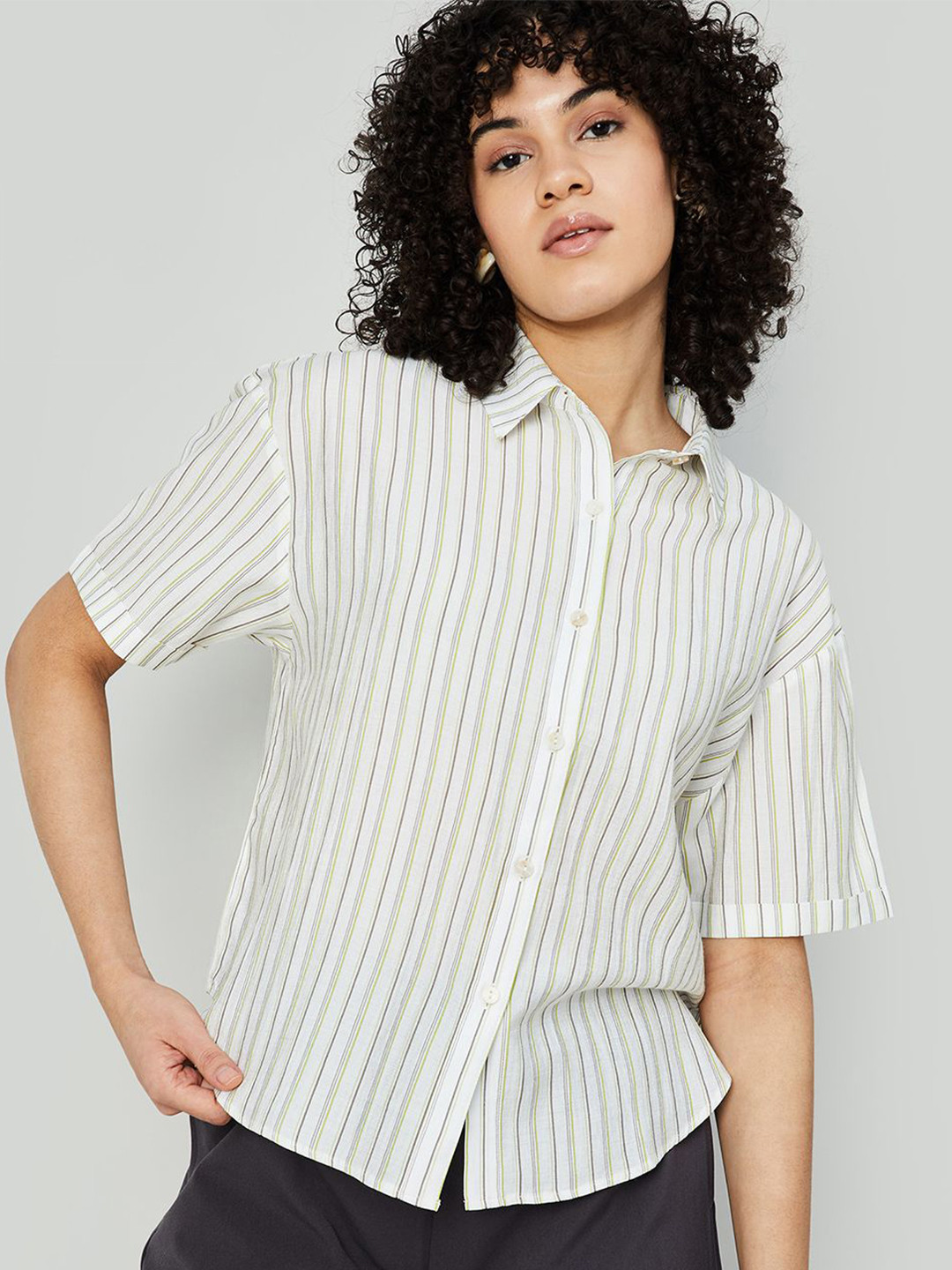 

Ginger by Lifestyle Striped Shirt Style Top, White