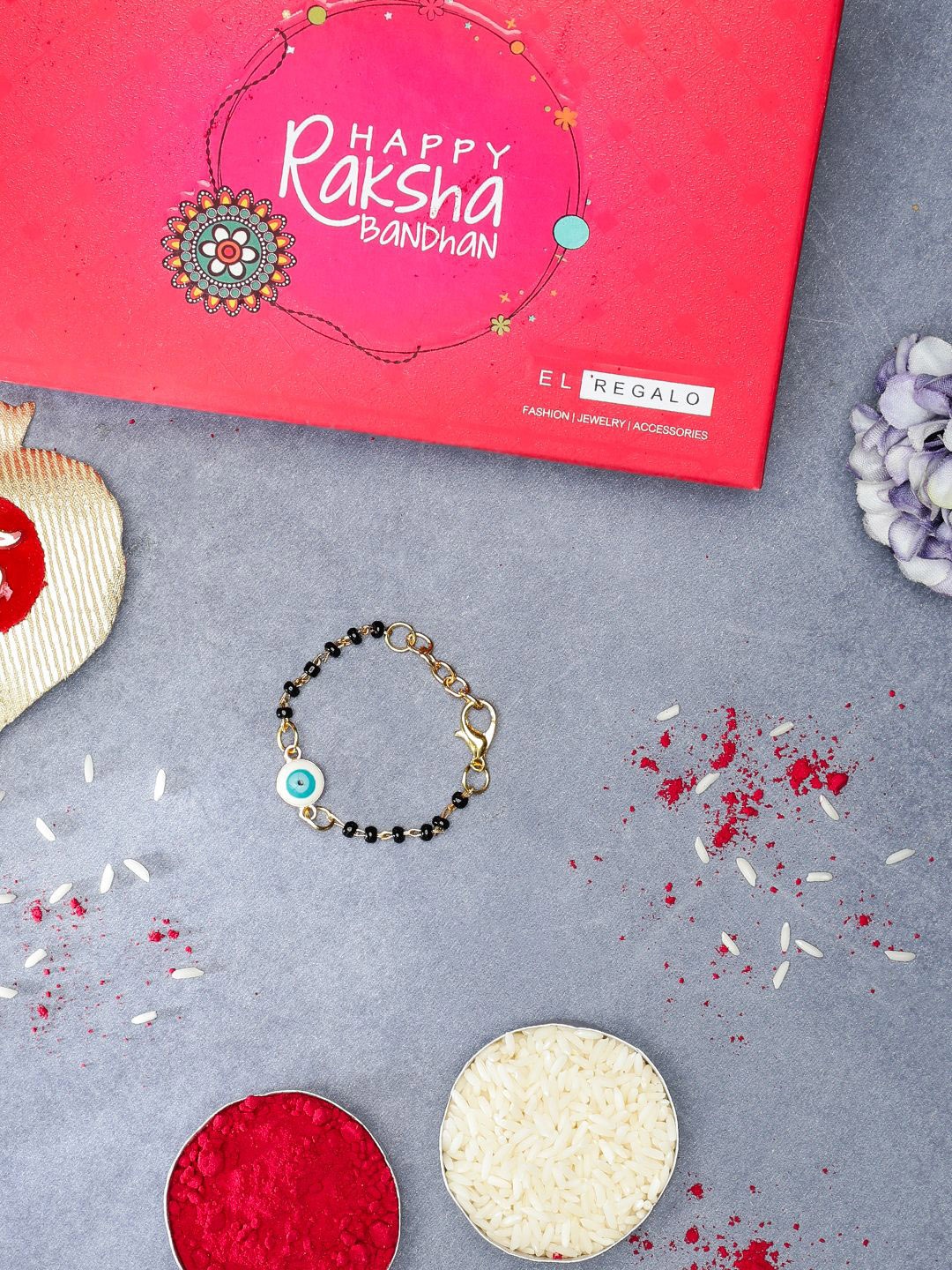 

EL REGALO Kids Beaded Evil Eye Bracelet Rakhi, Black