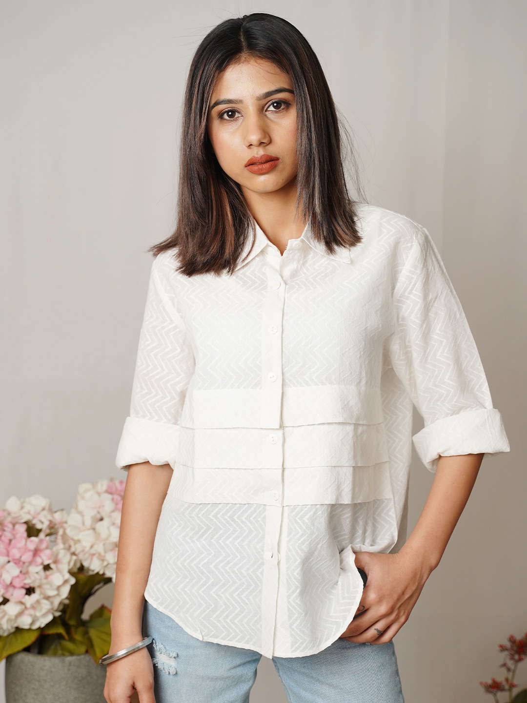 

SIDDHO HUM Women Opaque Printed Casual Shirt, White