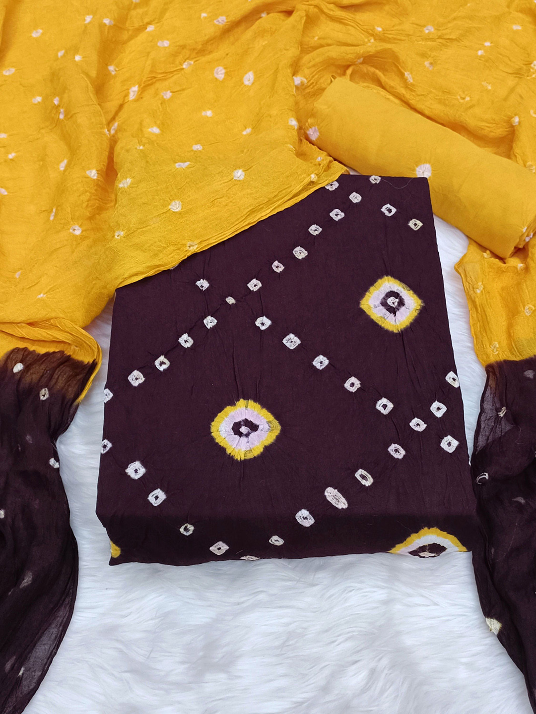 

V3 FASHION STUDIO Bandhani Printed Pure Cotton Unstitched Dress Material, Brown