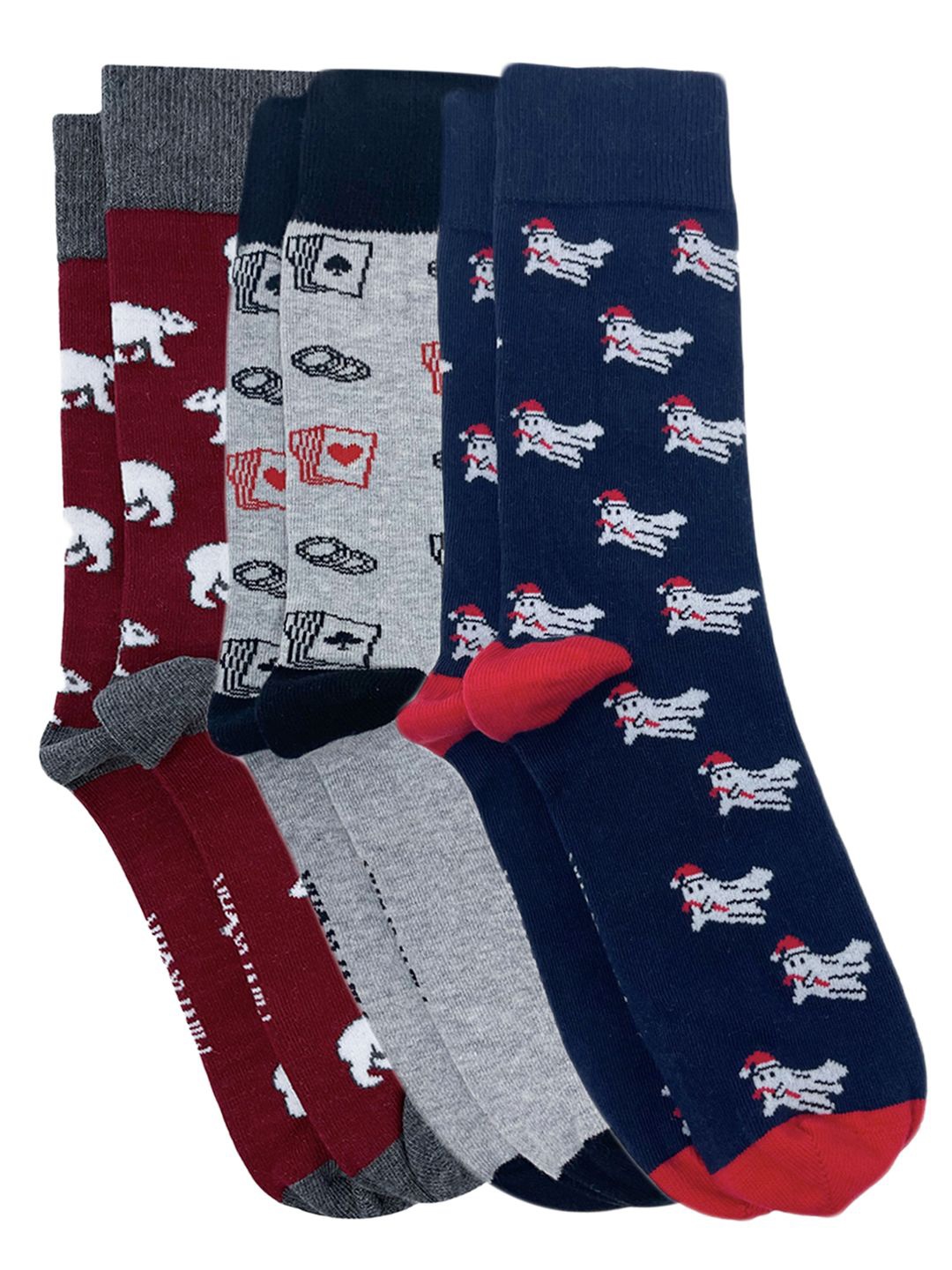 

Mint & Oak Men Pack Of 3 Patterned Above Ankle Length Socks, Grey