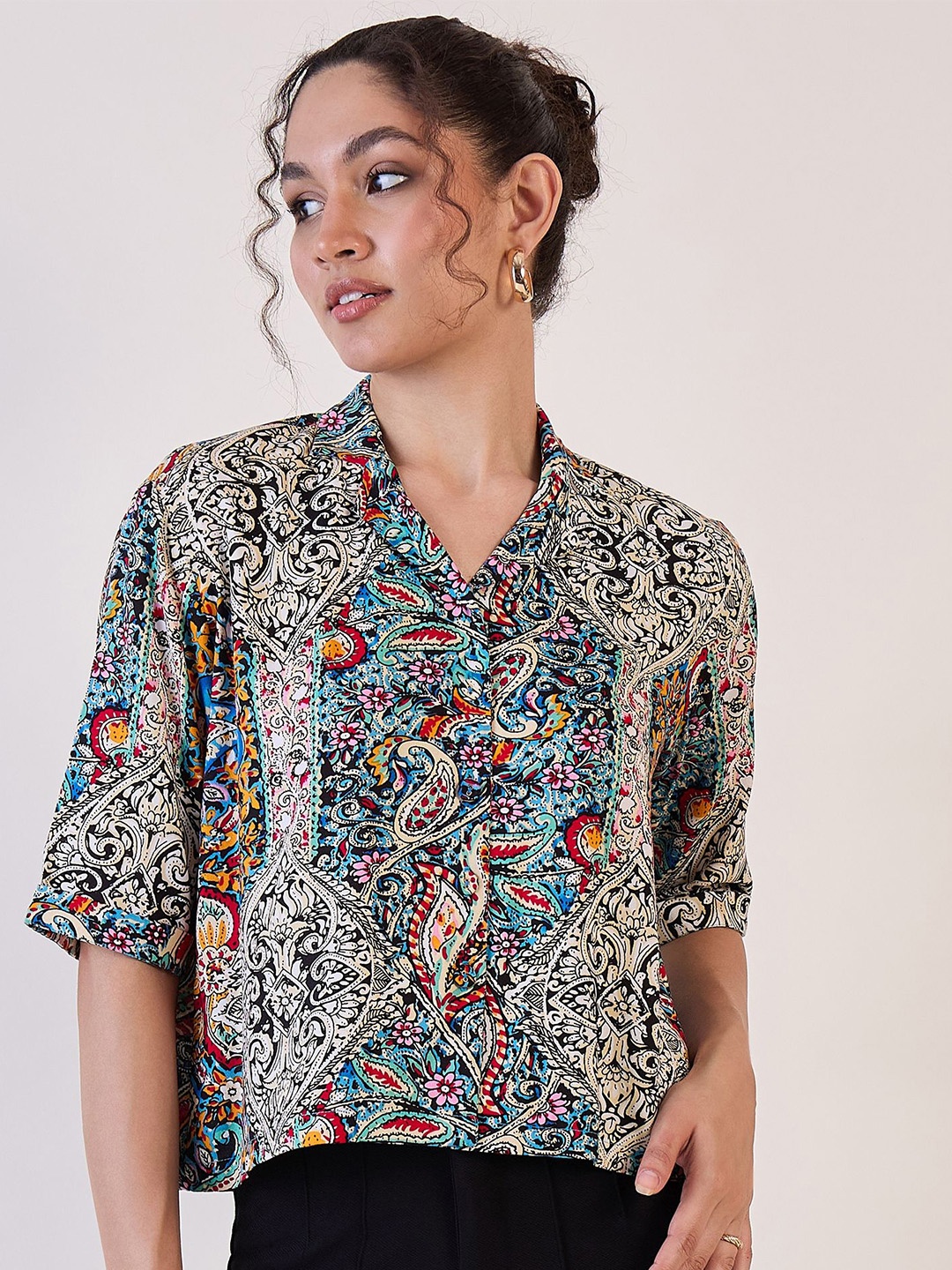 

PowerSutra Notched Collared Boxy Top, Multi