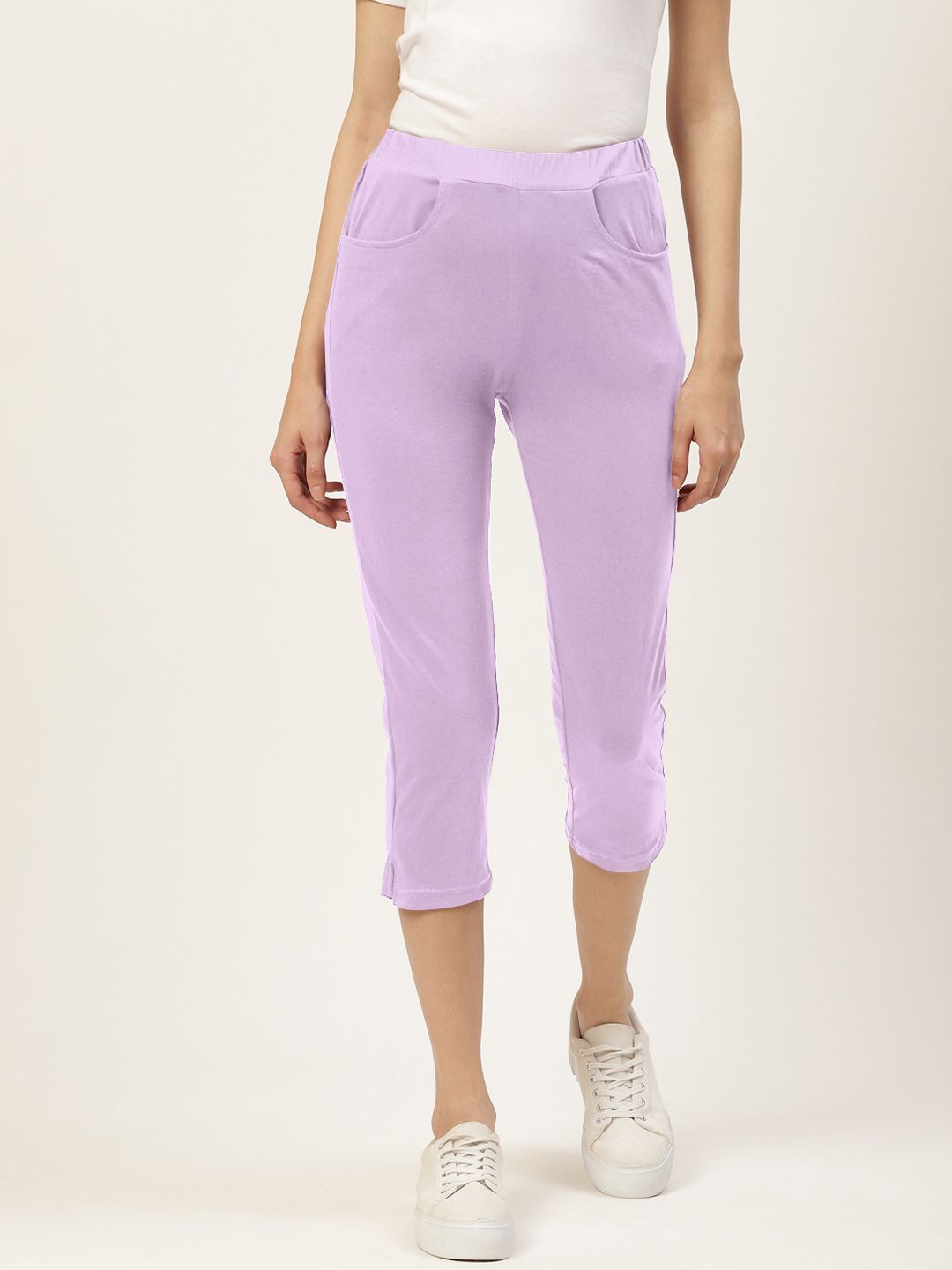 

BRINNS Women High-Rise Pure Cotton Capris, Lavender