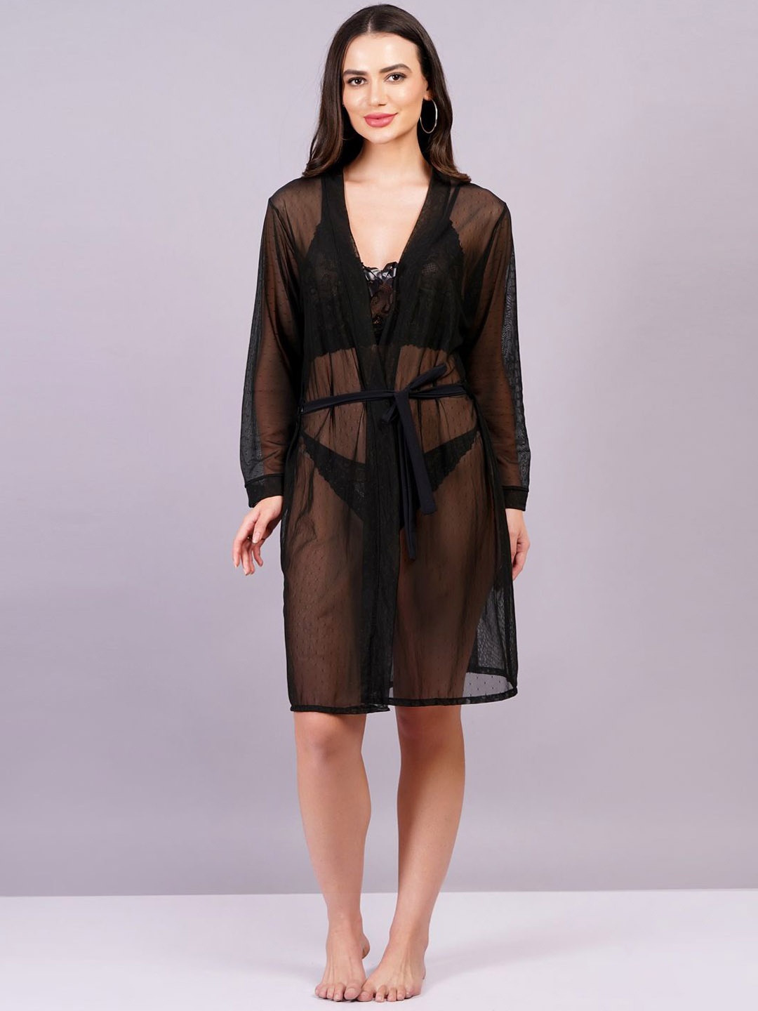 

Fleurt Net Baby Doll With Robe, Black