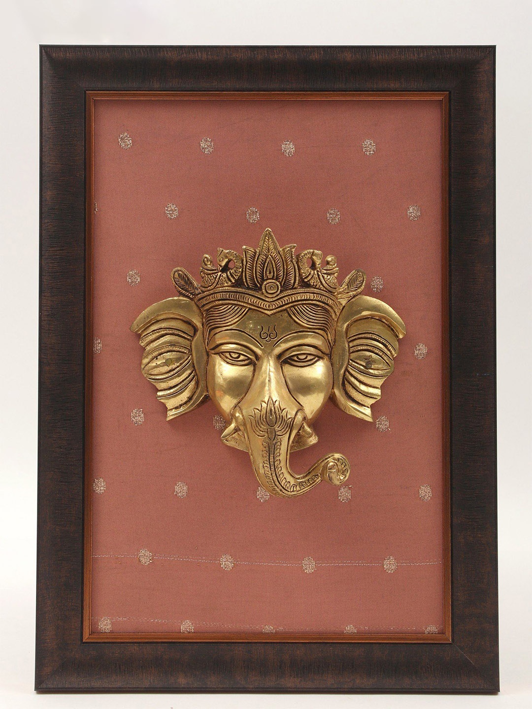 

Exotic India Gold toned & Black Textured Metal Lord Ganesha With Wooden Framed Wall Decor