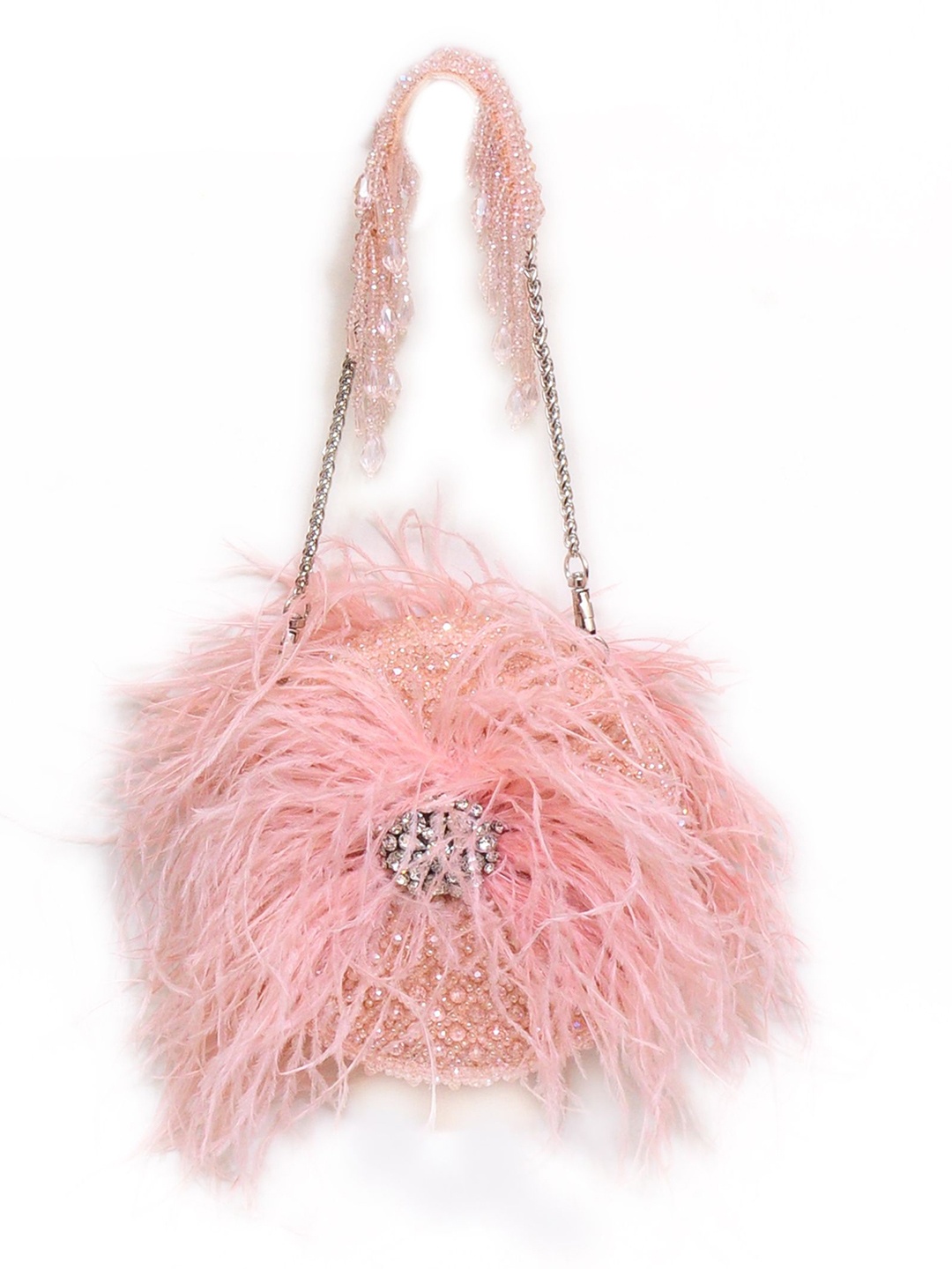 

EENA Embellished Half Moon Clutch, Pink