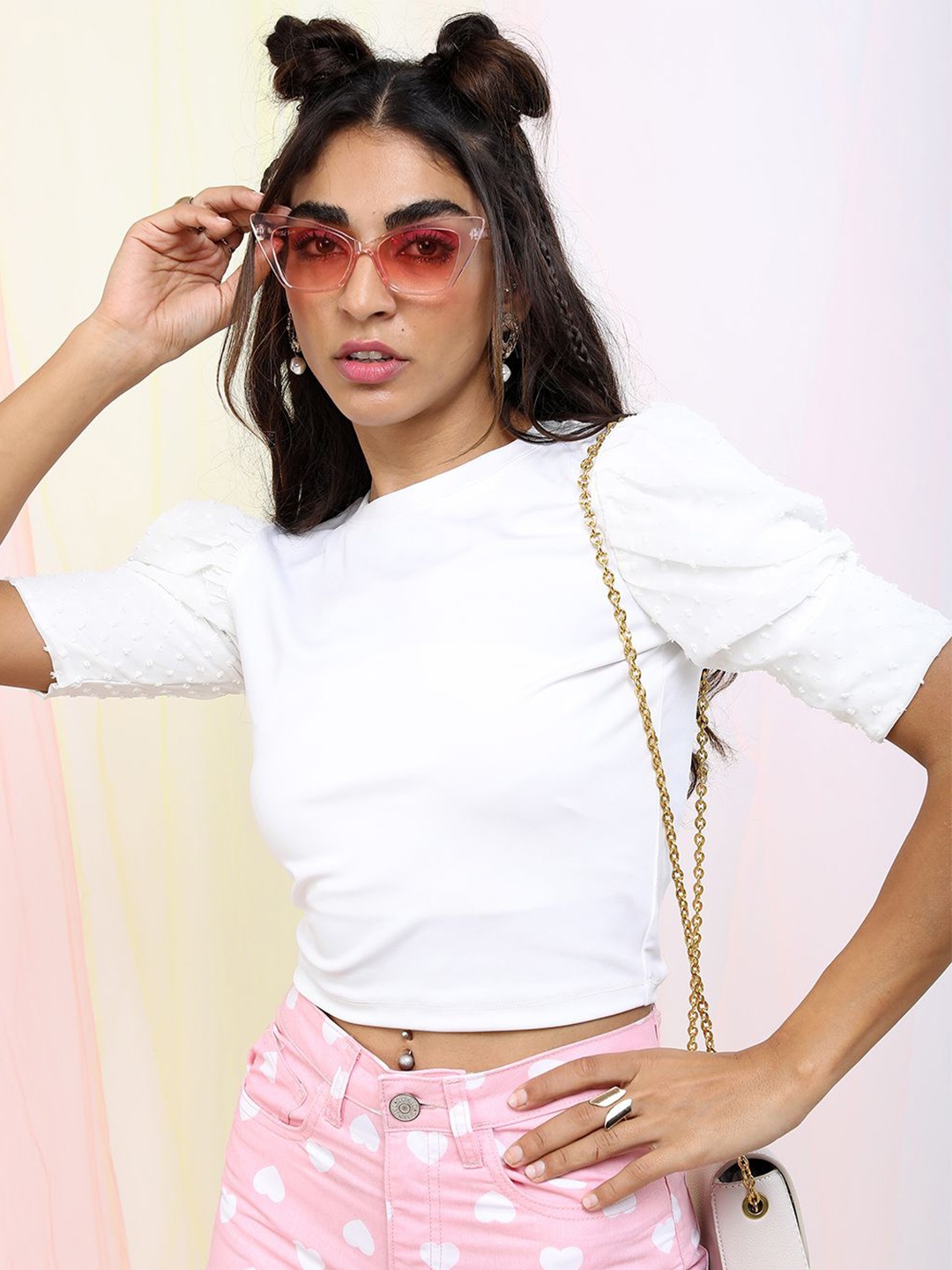 

Tokyo Talkies Puff Sleeve Crop Top, White