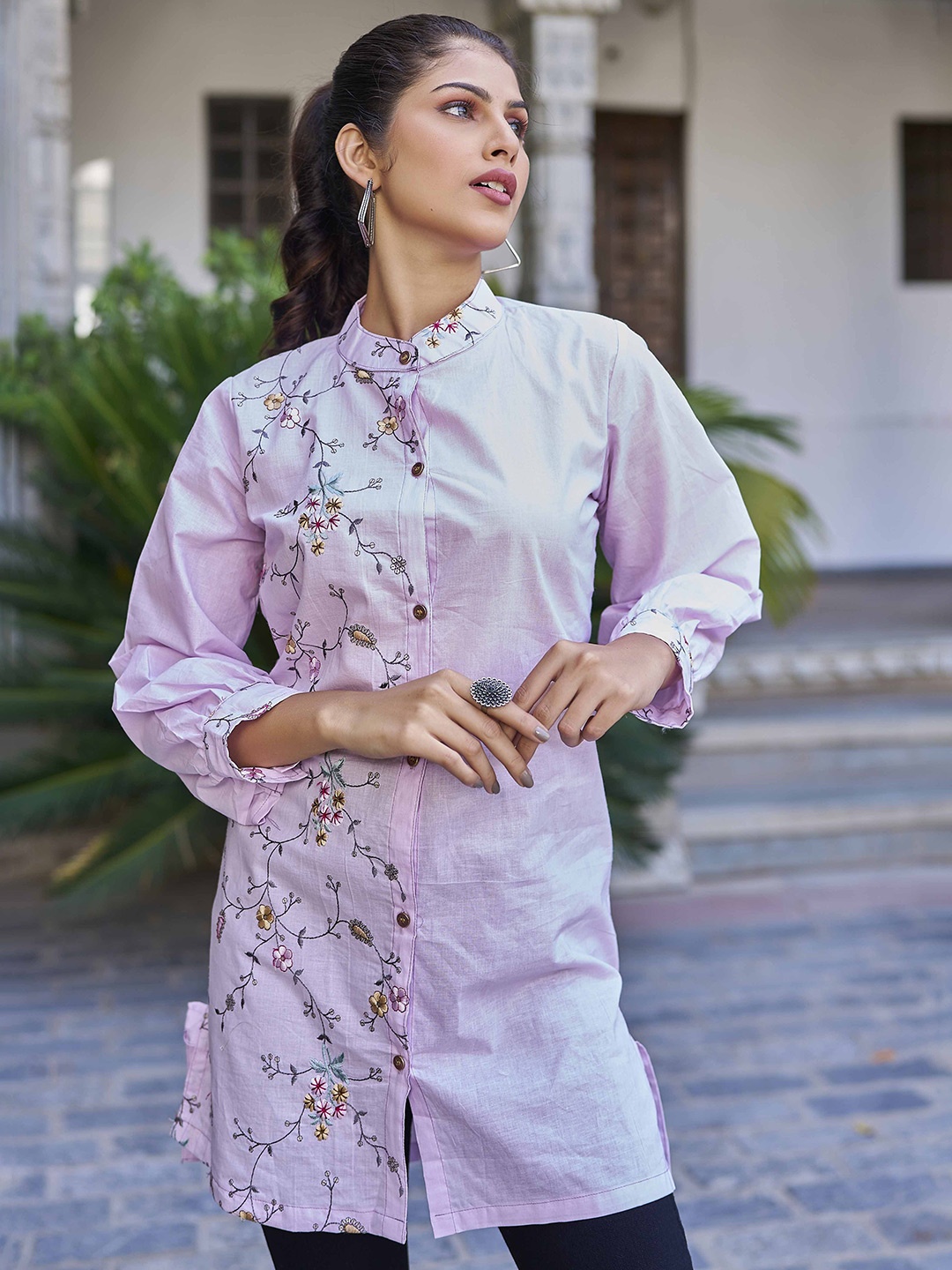 

PEACH PIPER Puff Sleeves High Low Shirt, Lavender