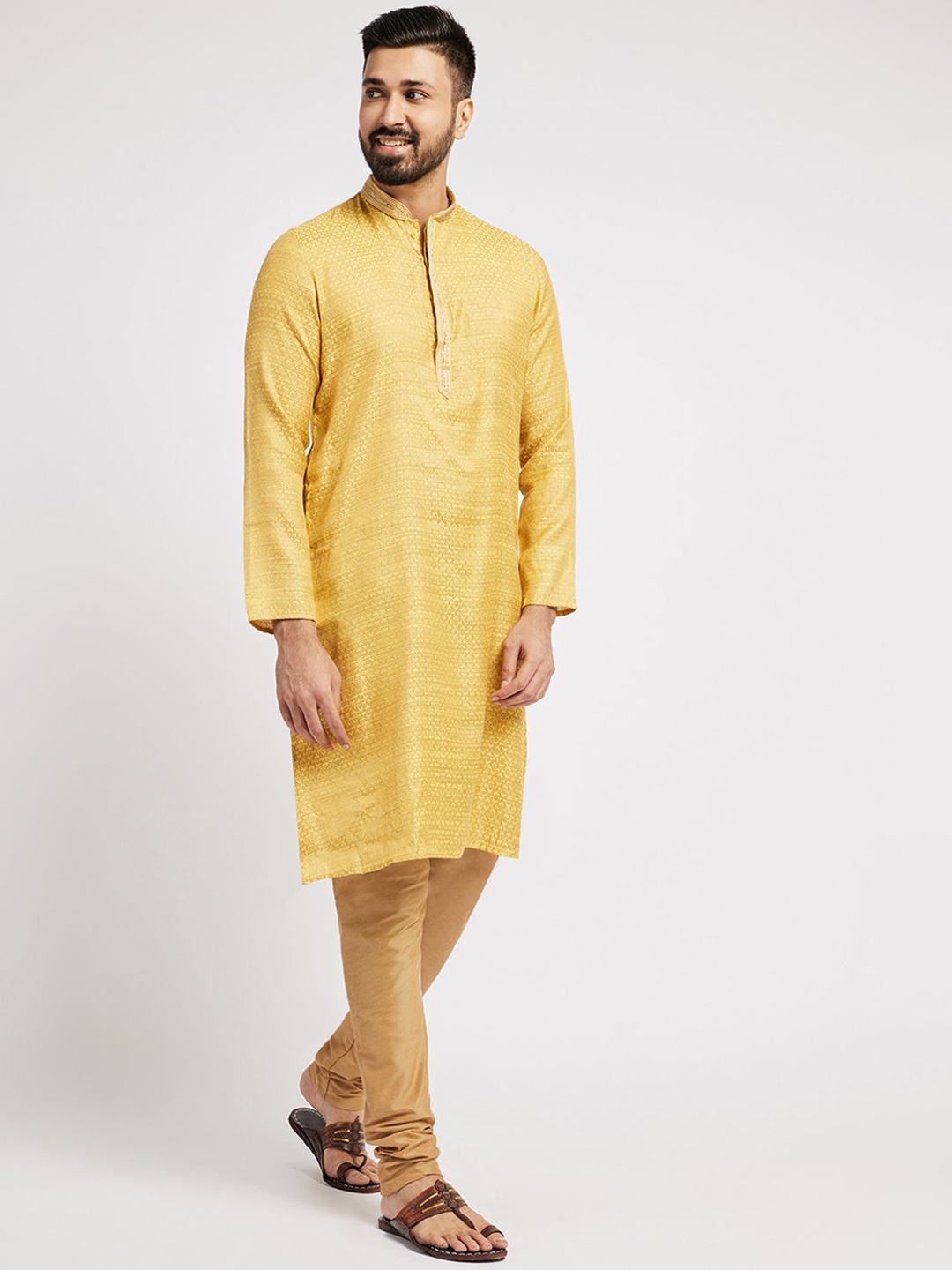 

Ethnic India Floral Woven Design Zari Jacquard Straight Kurta, Yellow