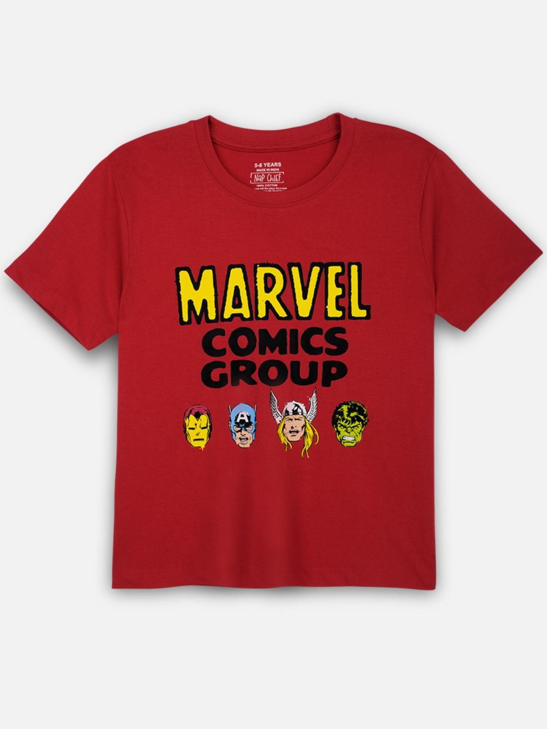 

Nap Chief Kids Unisex Marvel Comic Graphic Printed Round Neck Pure Cotton T-shirt, Red