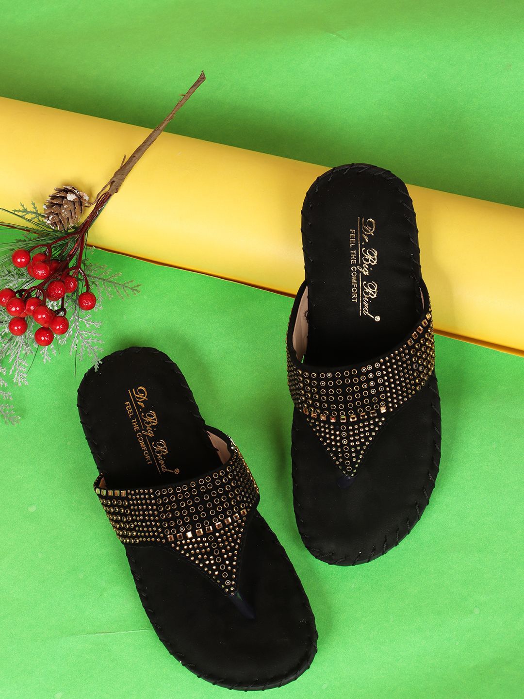 

BIG BIRD Women Embellished Velvet Wedge Sandals, Black