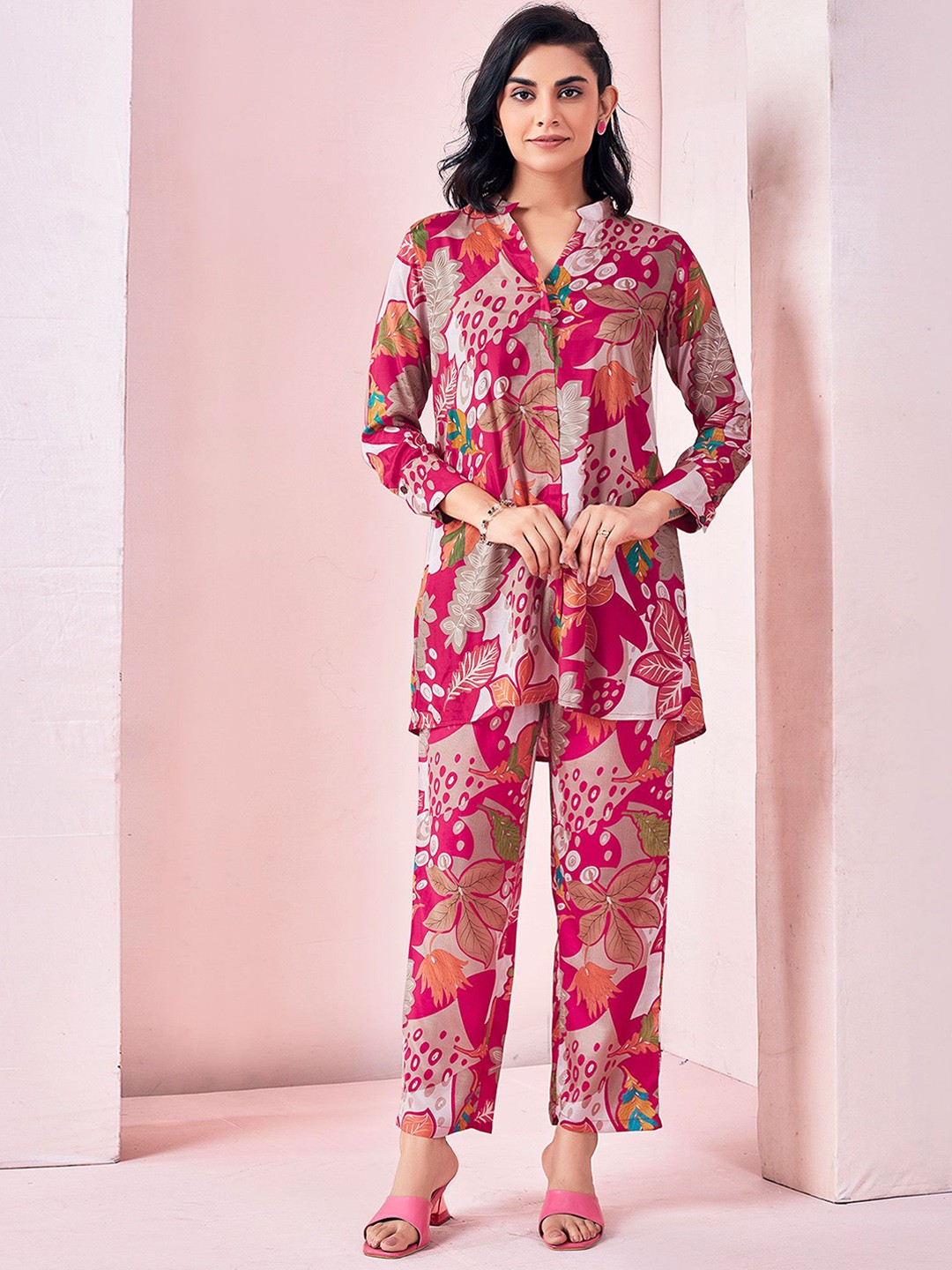 

Peachmode Floral Printed Tunic & Trousers Co-Ords, Pink