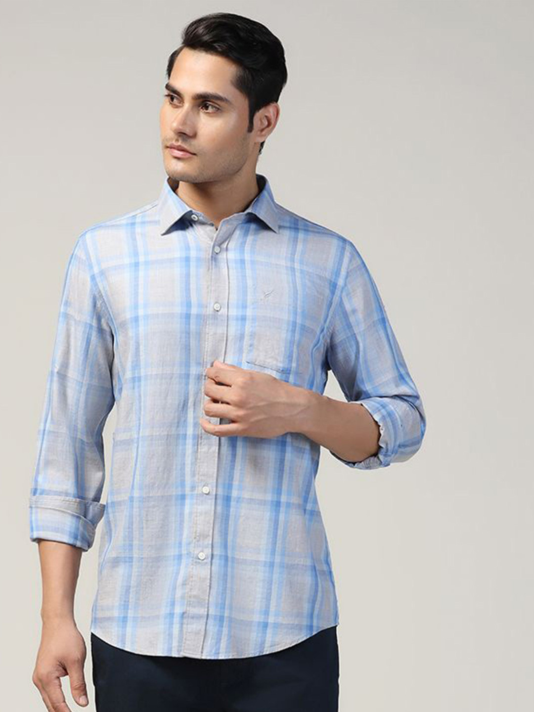 

Blackberrys Men Slim Fit Tartan Checks Opaque Checked Casual Shirt, Blue