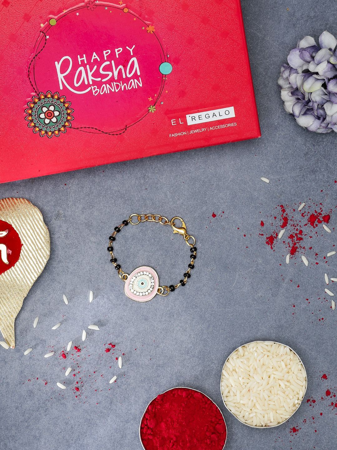 

EL REGALO Kids Beaded Evil Eye Bracelet Rakhi, Gold